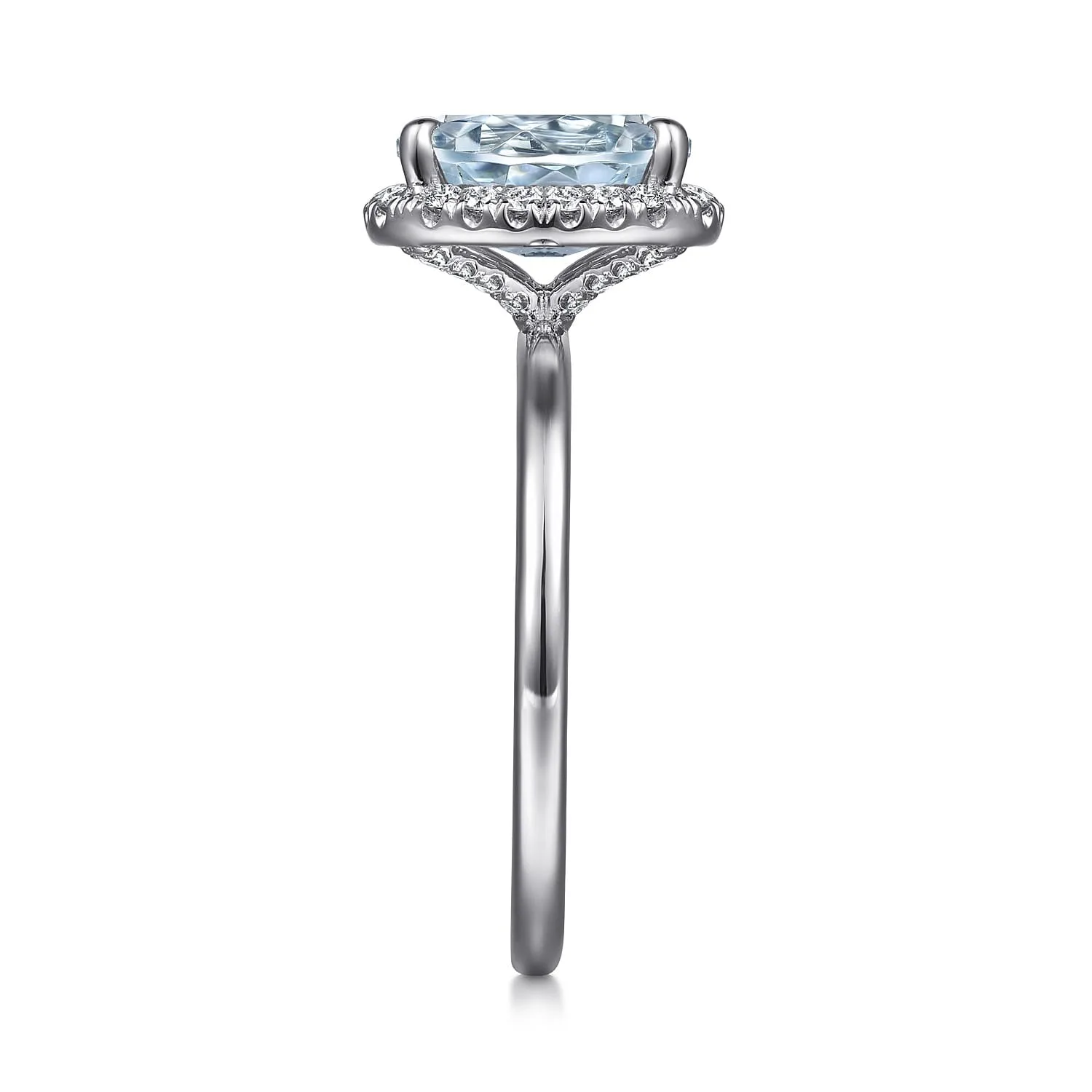 Oval Halo Aquamarine and Diamond Engagement Ring in 14K White Gold, photograph 5