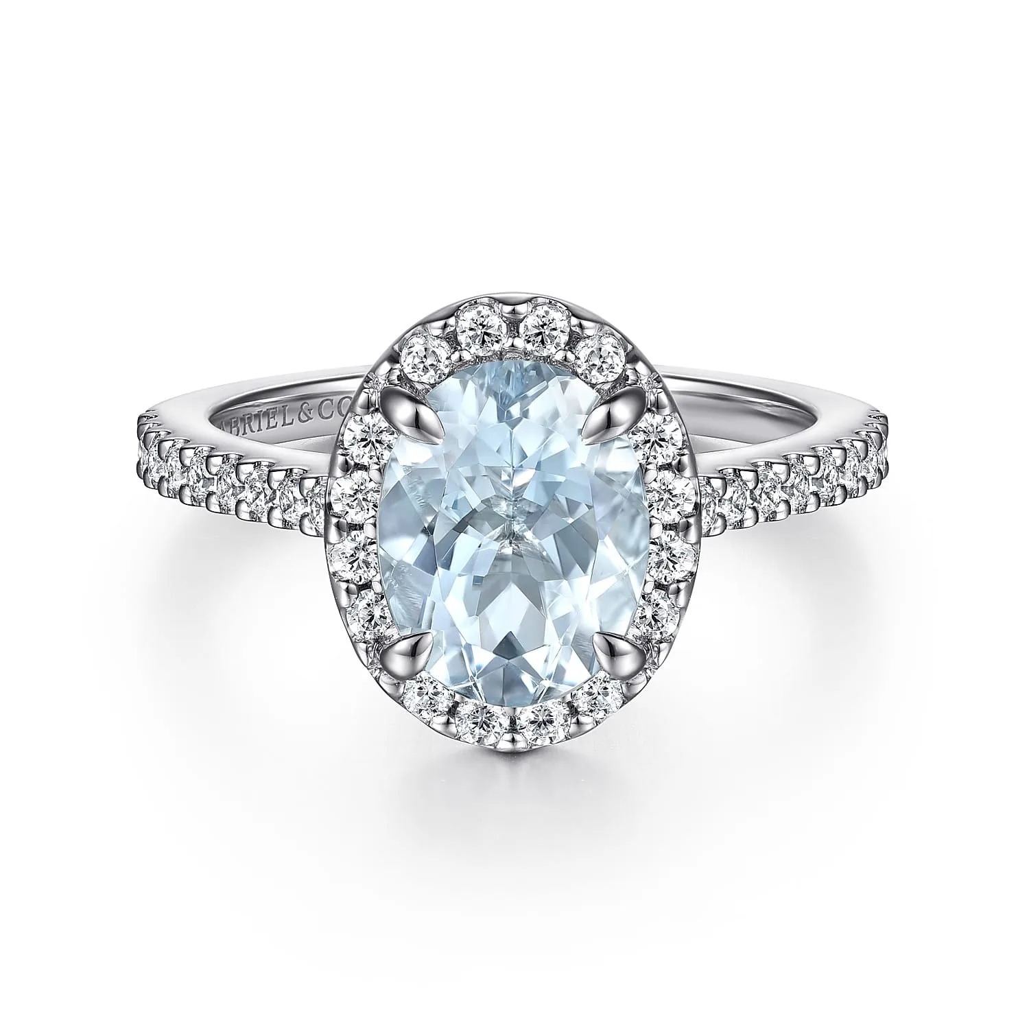 Oval Halo Aquamarine and Diamond Engagement Ring