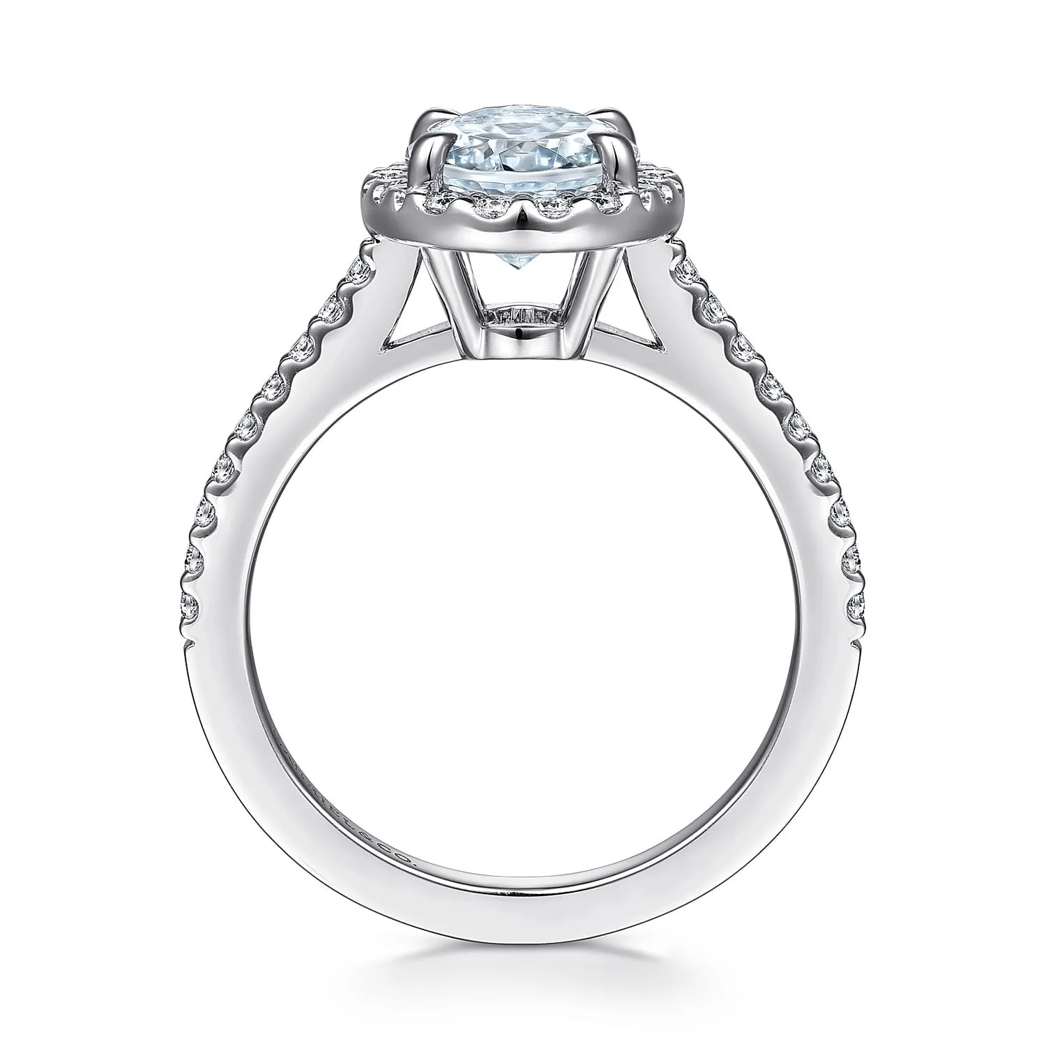 Oval Halo Aquamarine and Diamond Engagement Ring in 14K White Gold, photograph 2