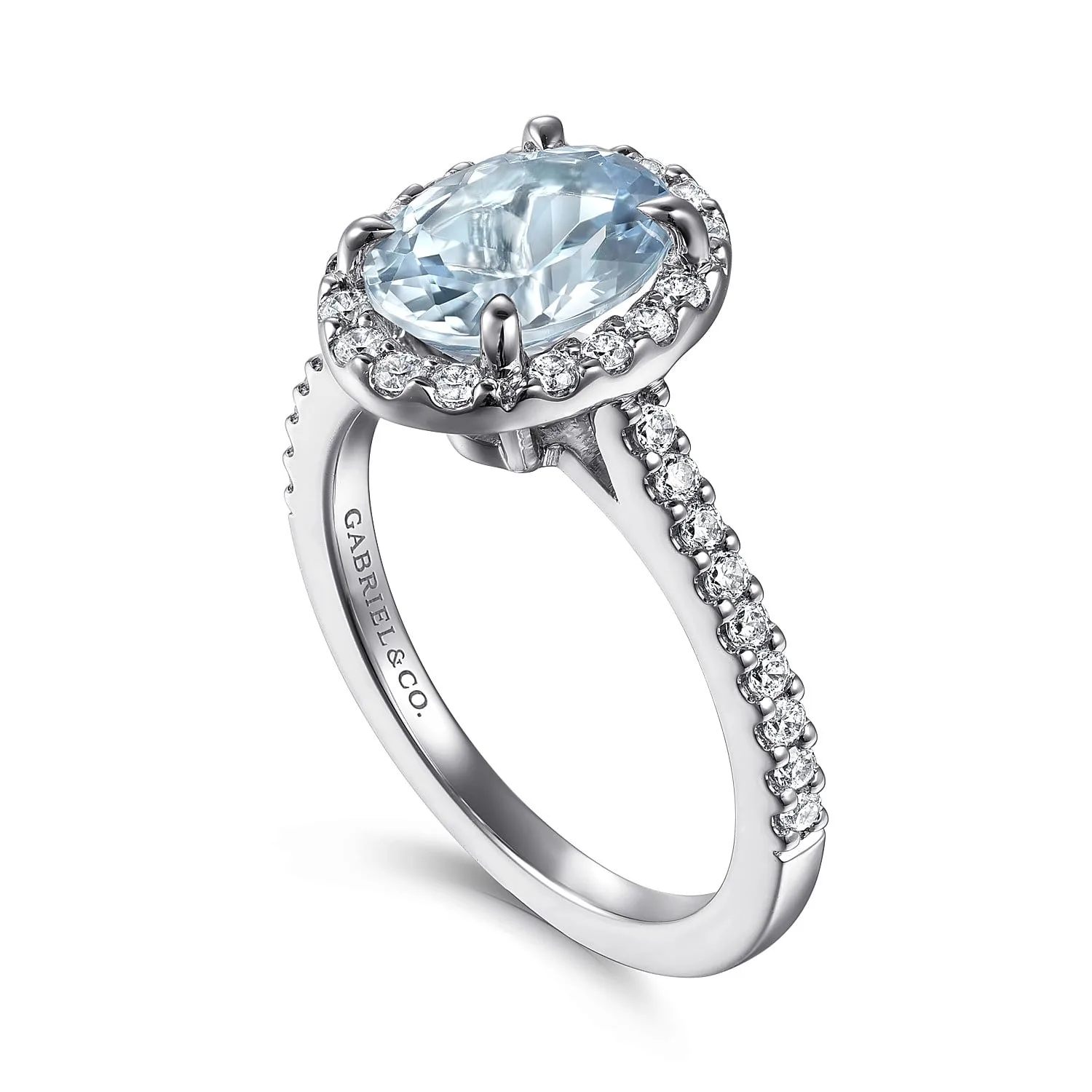 Oval Halo Aquamarine and Diamond Engagement Ring in 14K White Gold, photograph 3