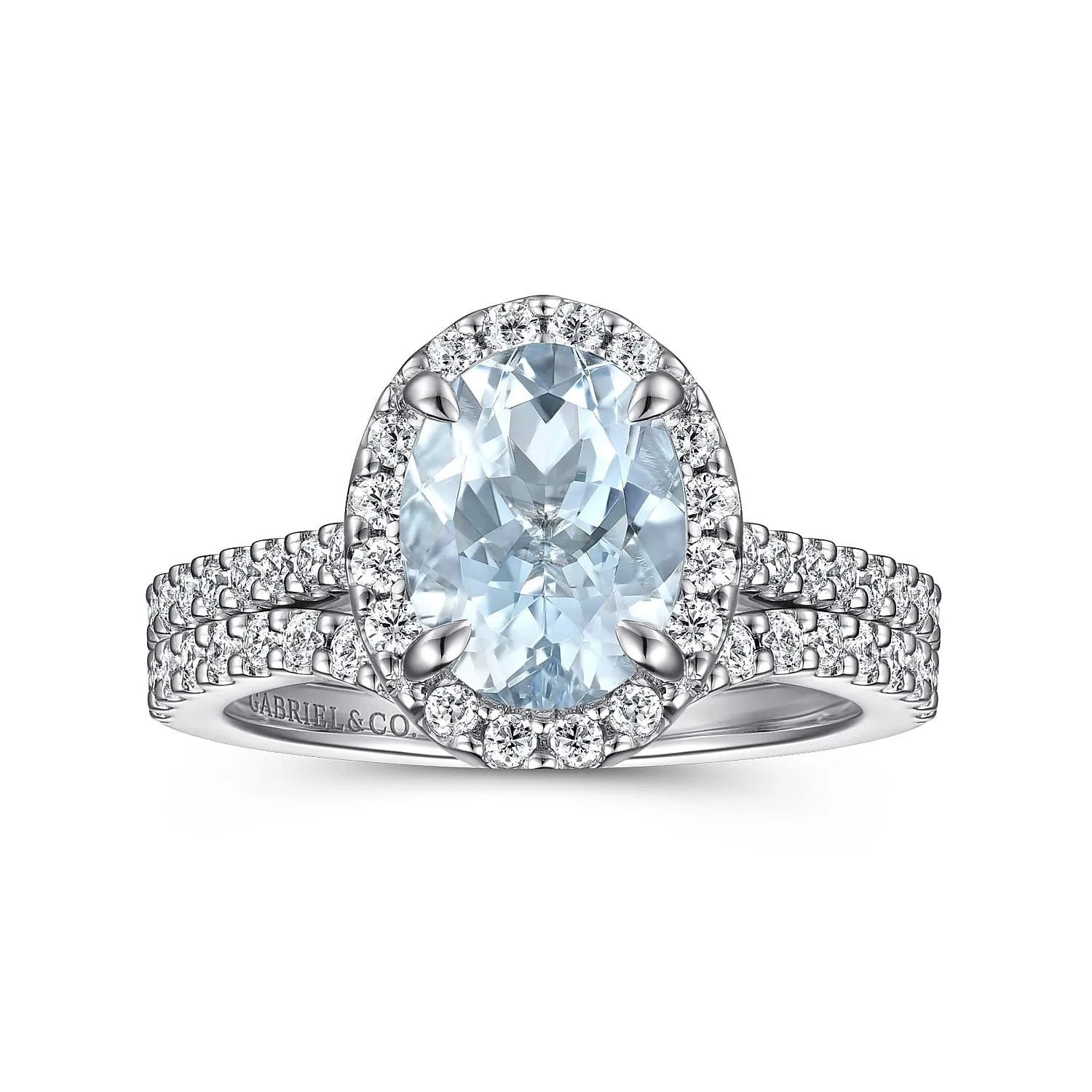 Oval Halo Aquamarine and Diamond Engagement Ring in 14K White Gold, photograph 4