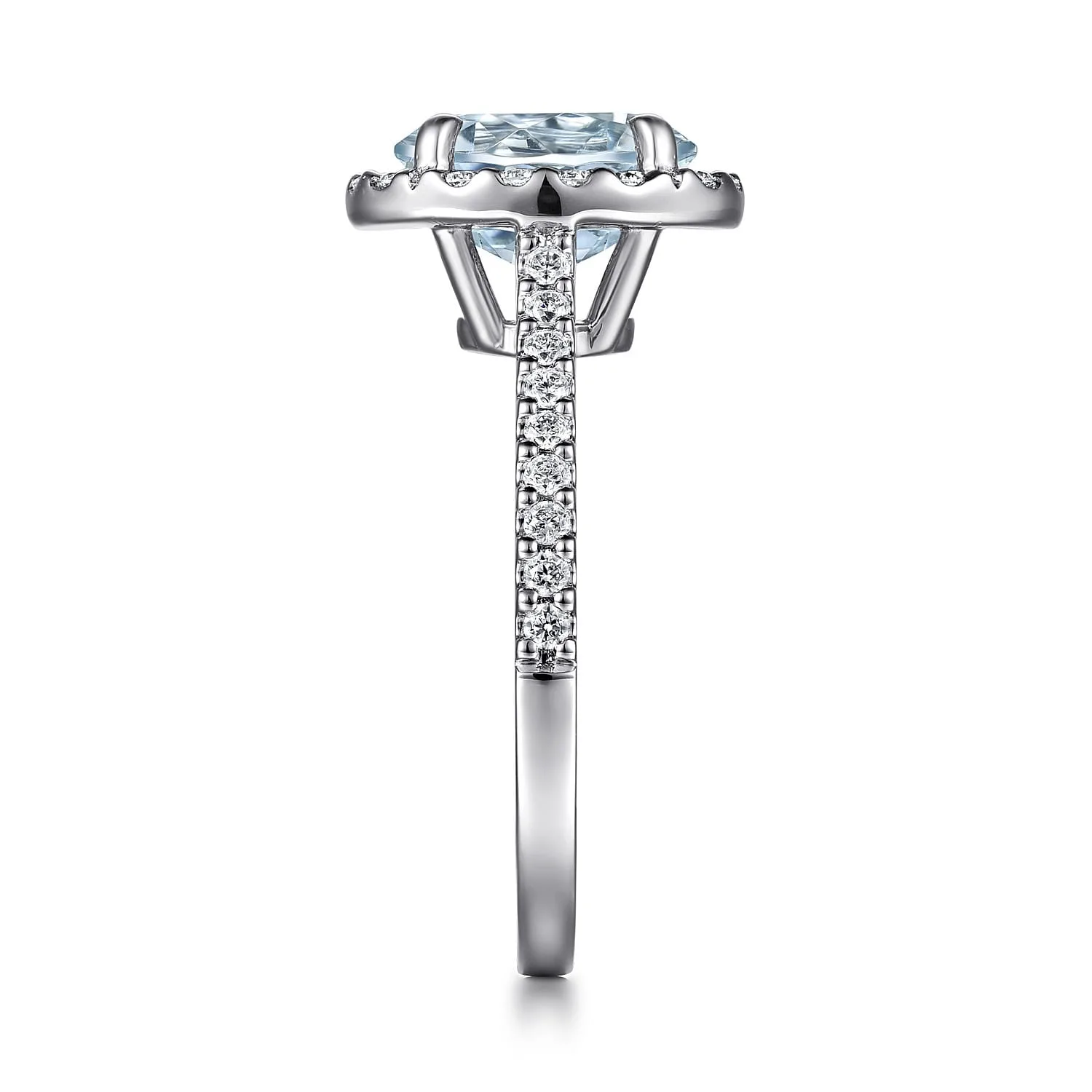 Oval Halo Aquamarine and Diamond Engagement Ring in 14K White Gold, photograph 5