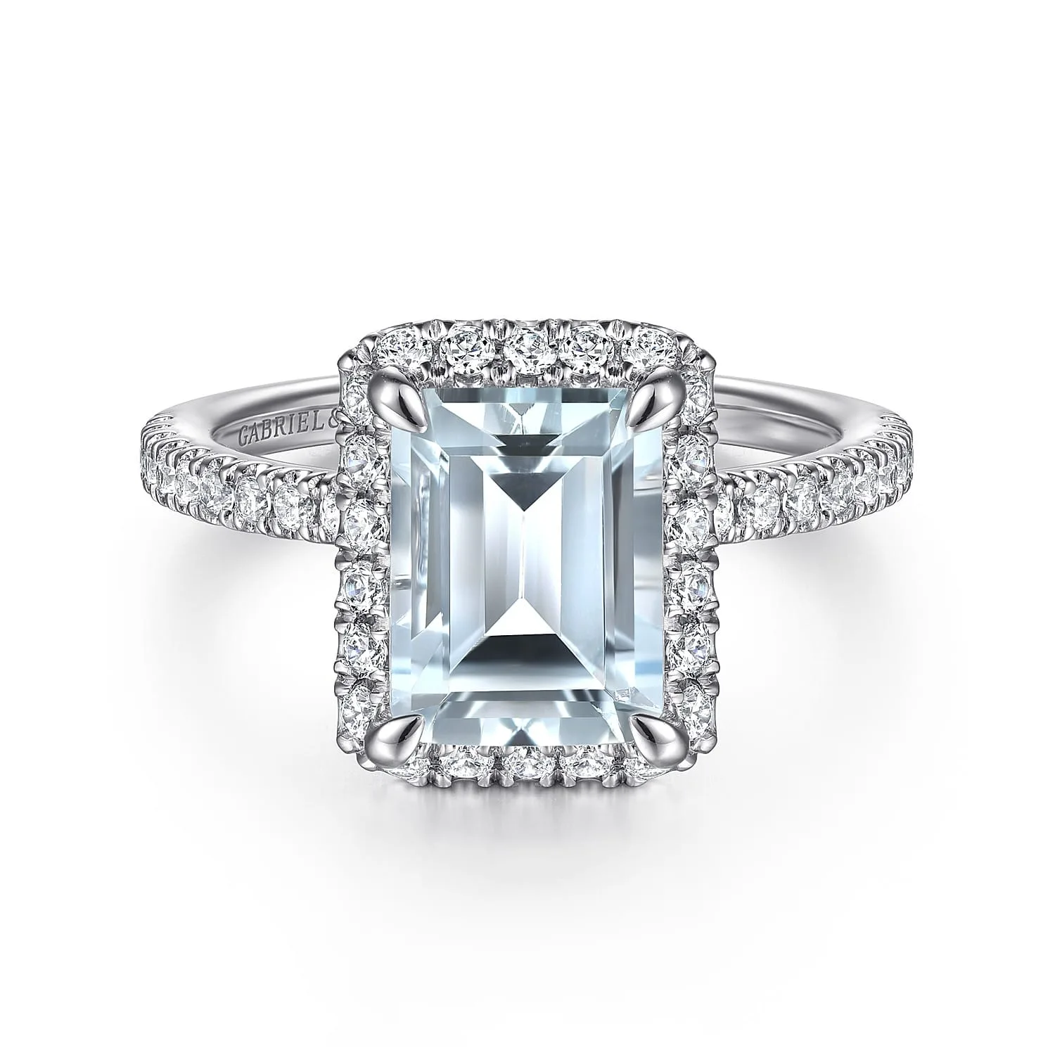 Emerald Halo Aquamarine and Diamond Engagement Ring