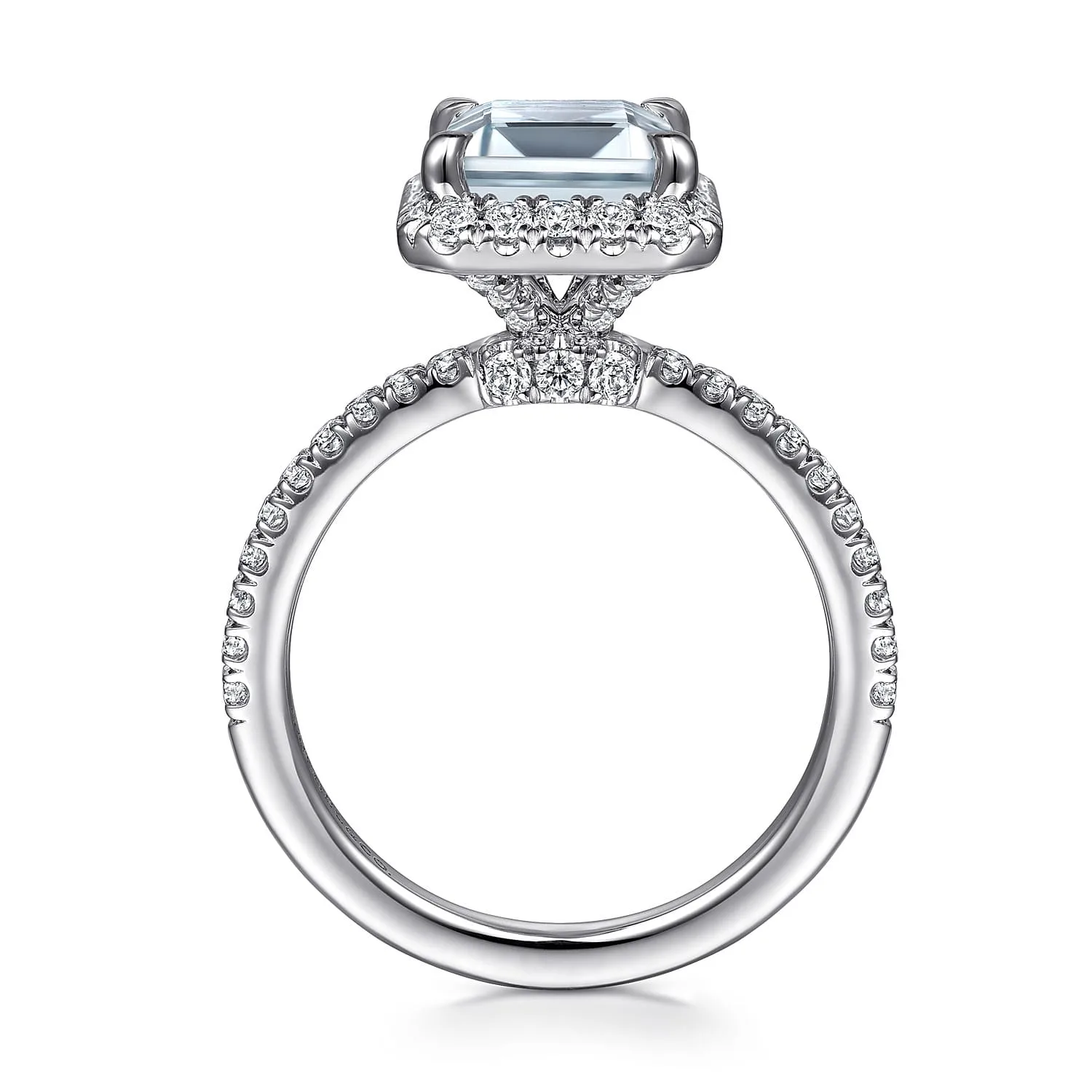 Emerald Halo Aquamarine and Diamond Engagement Ring in 14K White Gold, photograph 2