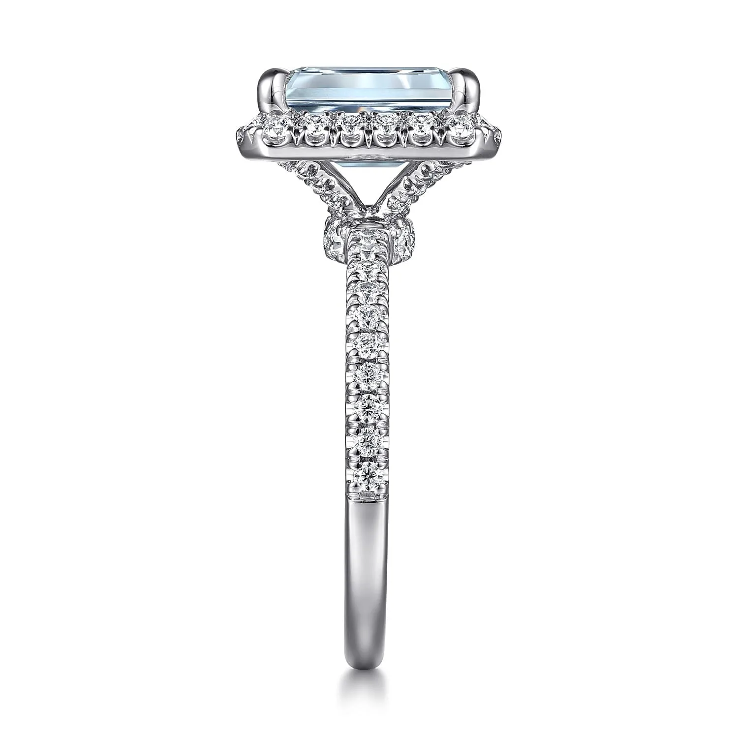 Emerald Halo Aquamarine and Diamond Engagement Ring in 14K White Gold, photograph 5