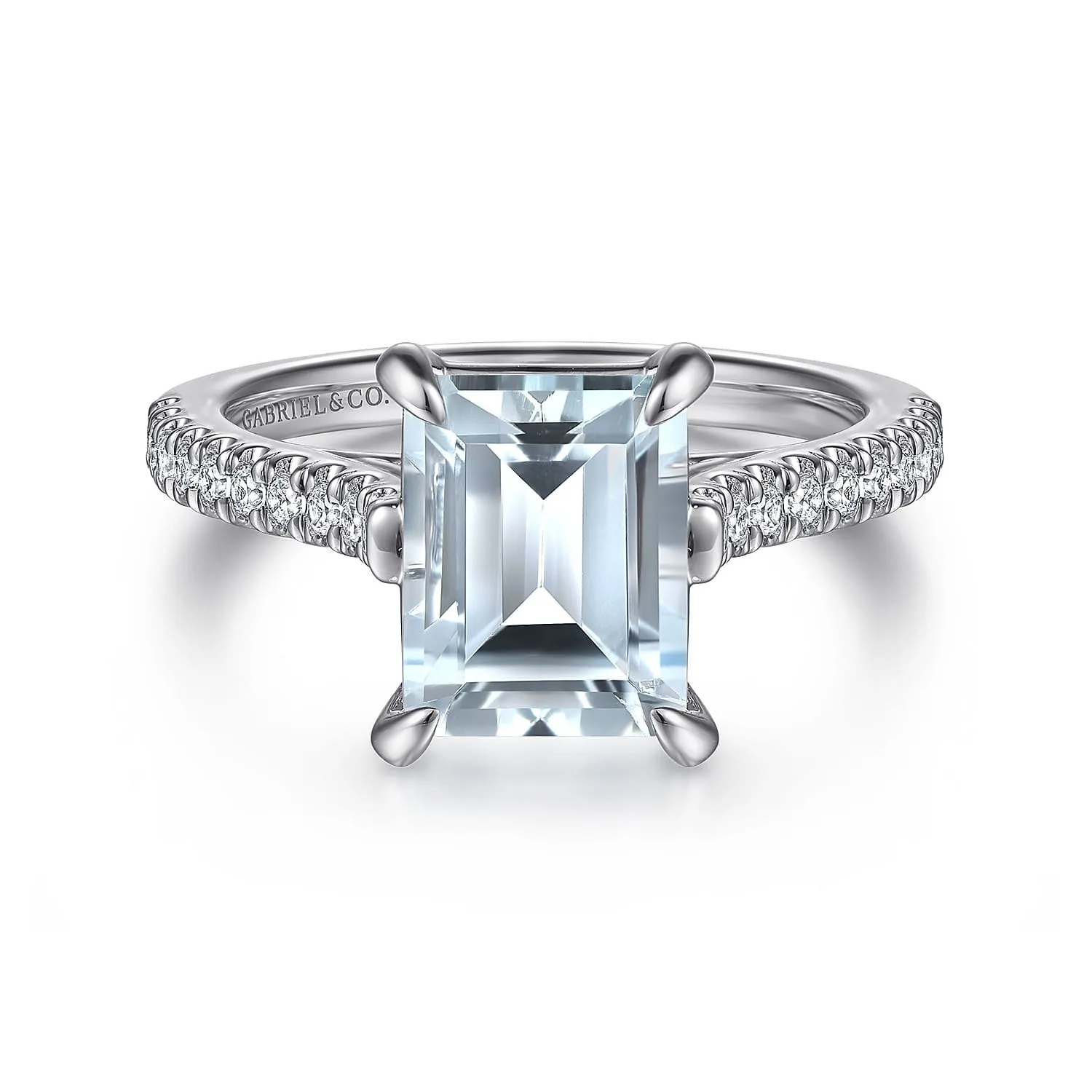 Emerald Cut Aquamarine and Diamond Engagement Ring