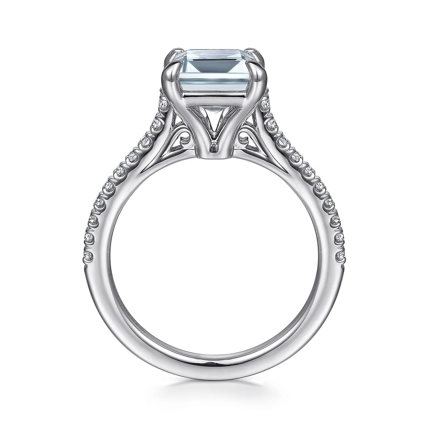 Emerald Cut Aquamarine and Diamond Engagement Ring in 14K White Gold, photograph 2