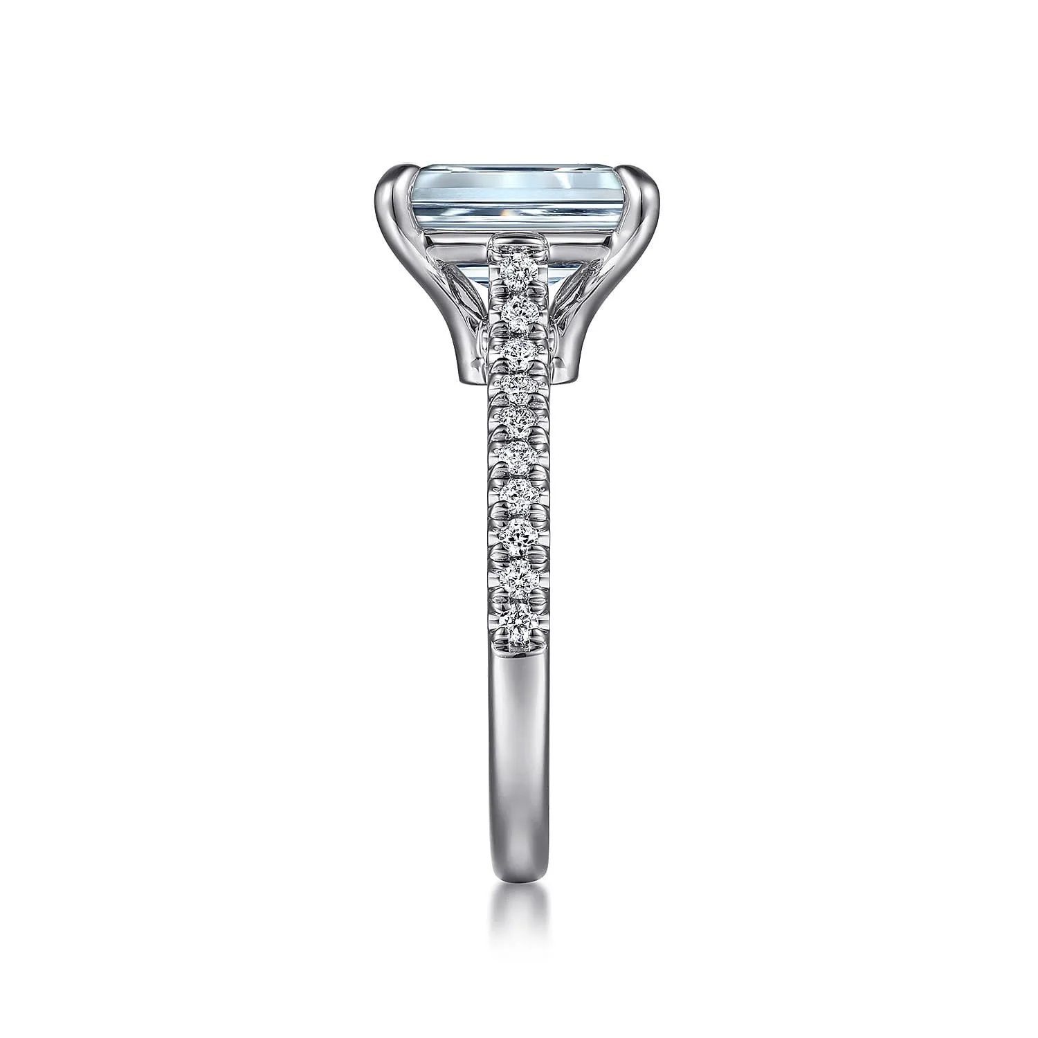 Emerald Cut Aquamarine and Diamond Engagement Ring in 14K White Gold, photograph 5