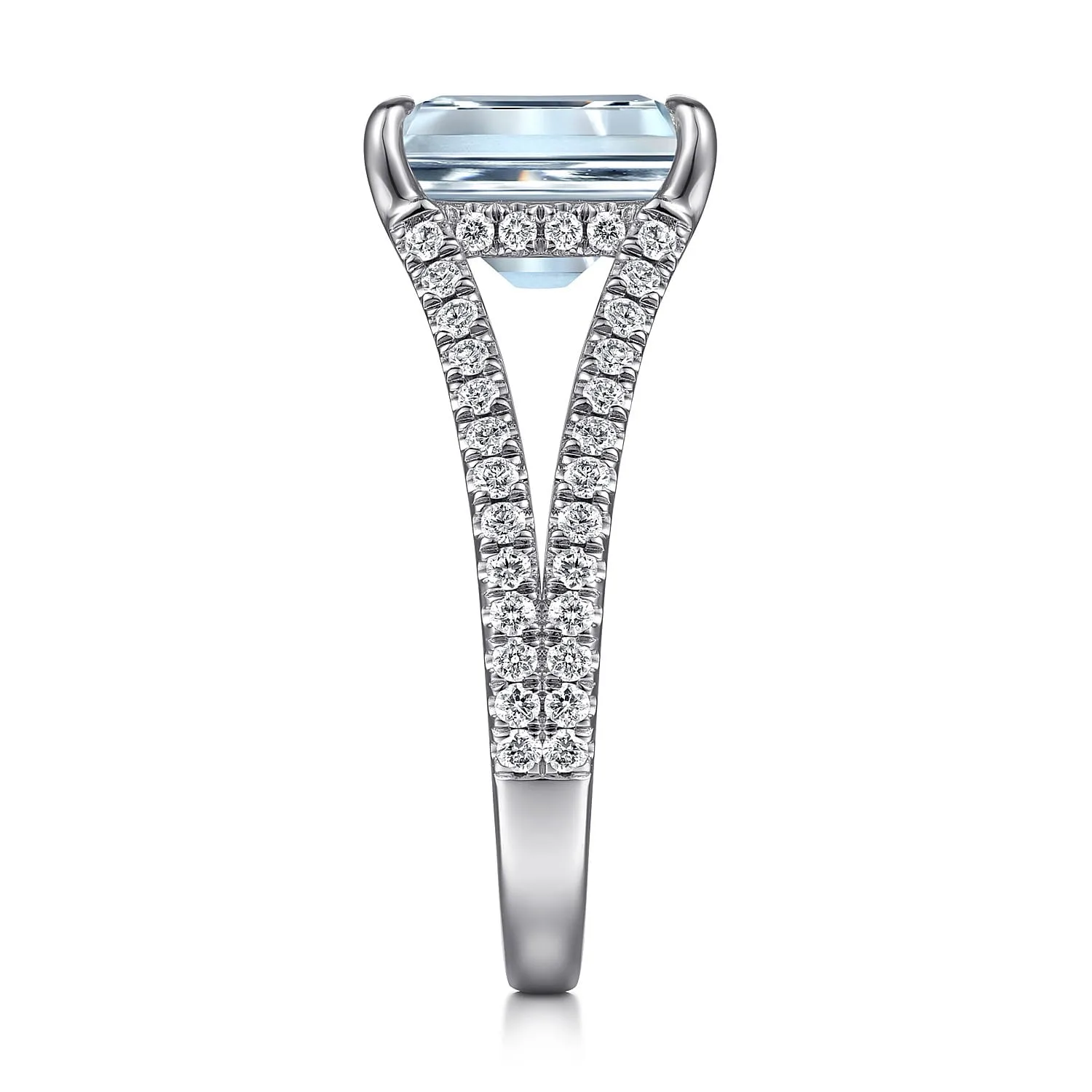 Split Foundation Emerald Cut Aquamarine and Diamond Engagement Ring in 14K White Gold, photograph 5