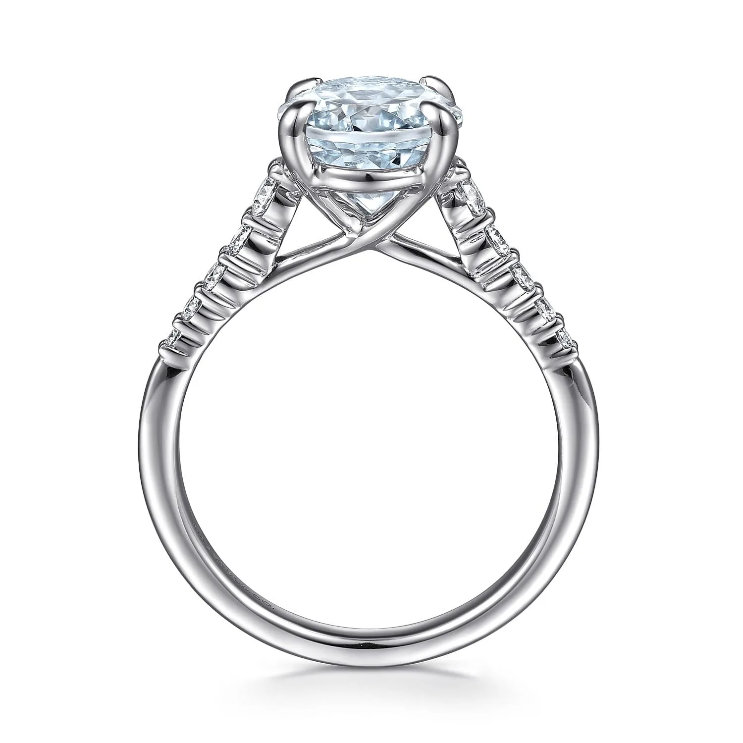 Oval Aquamarine and Diamond Engagement Ring in 14K White Gold, photograph 2