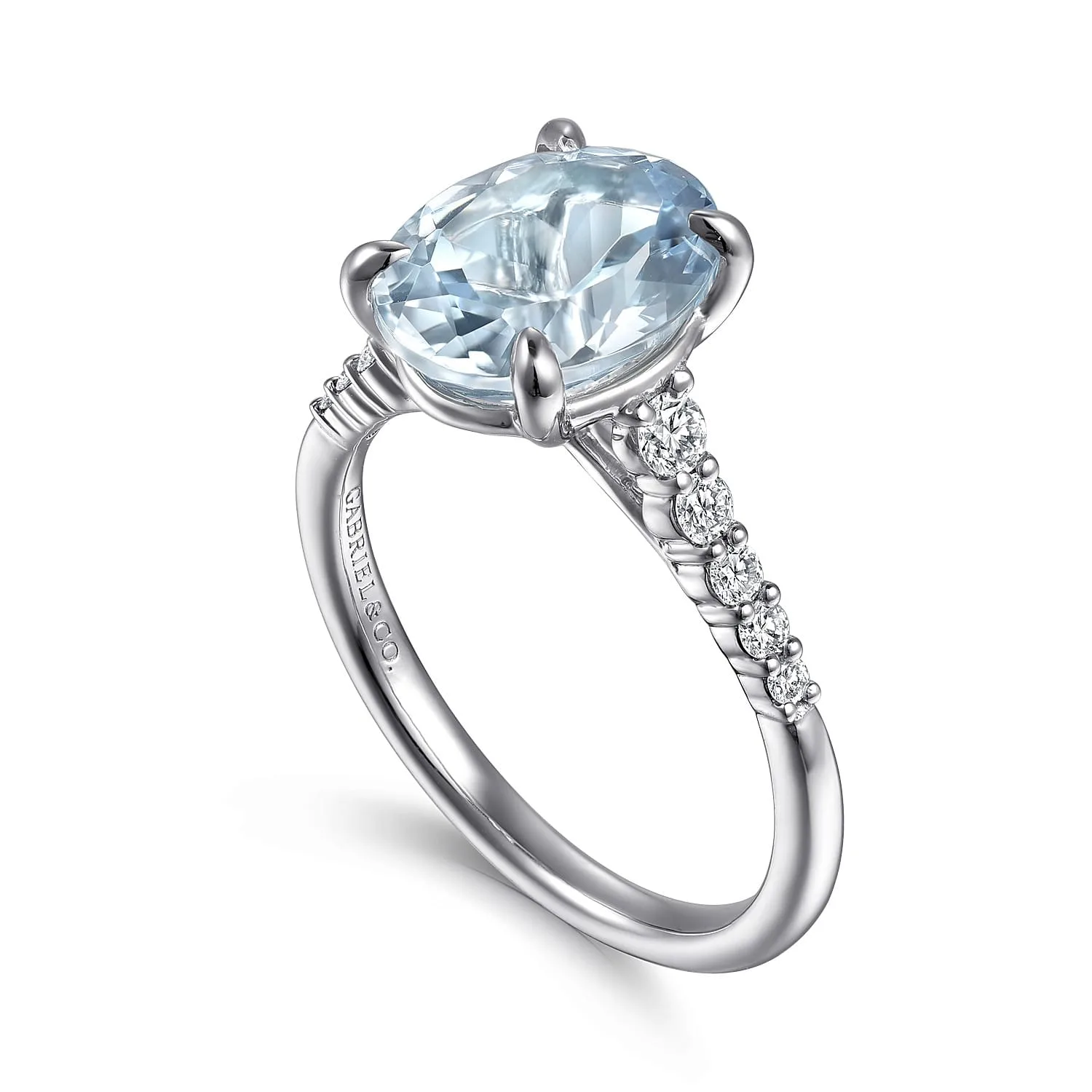 Oval Aquamarine and Diamond Engagement Ring in 14K White Gold, photograph 3