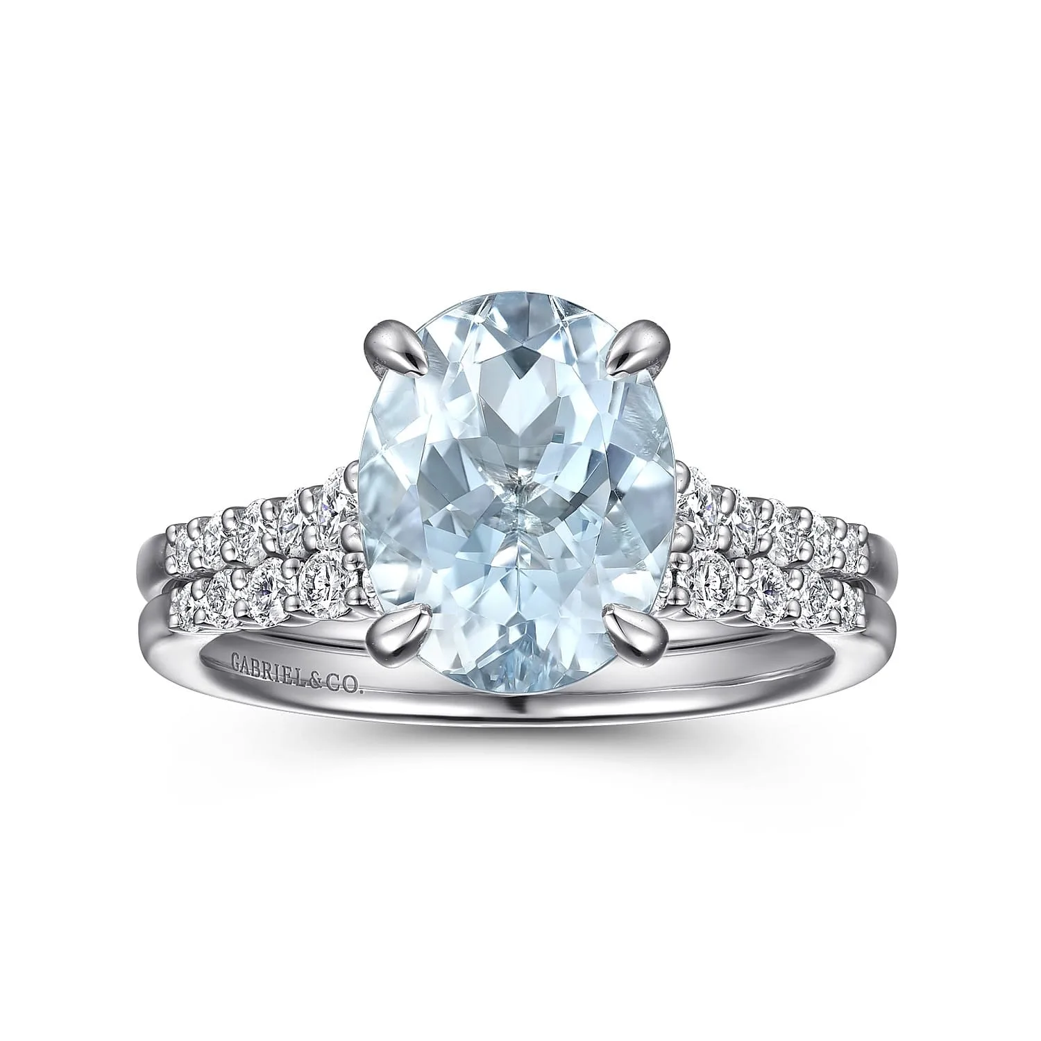 Oval Aquamarine and Diamond Engagement Ring in 14K White Gold, photograph 4