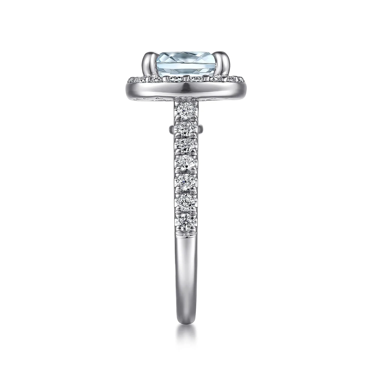 Cushion Halo Round Aquamarine and Diamond Engagement Ring in 14K White Gold, photograph 5