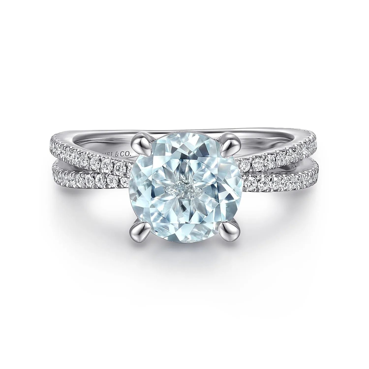Split Foundation Round Aquamarine and Diamond Engagement Ring