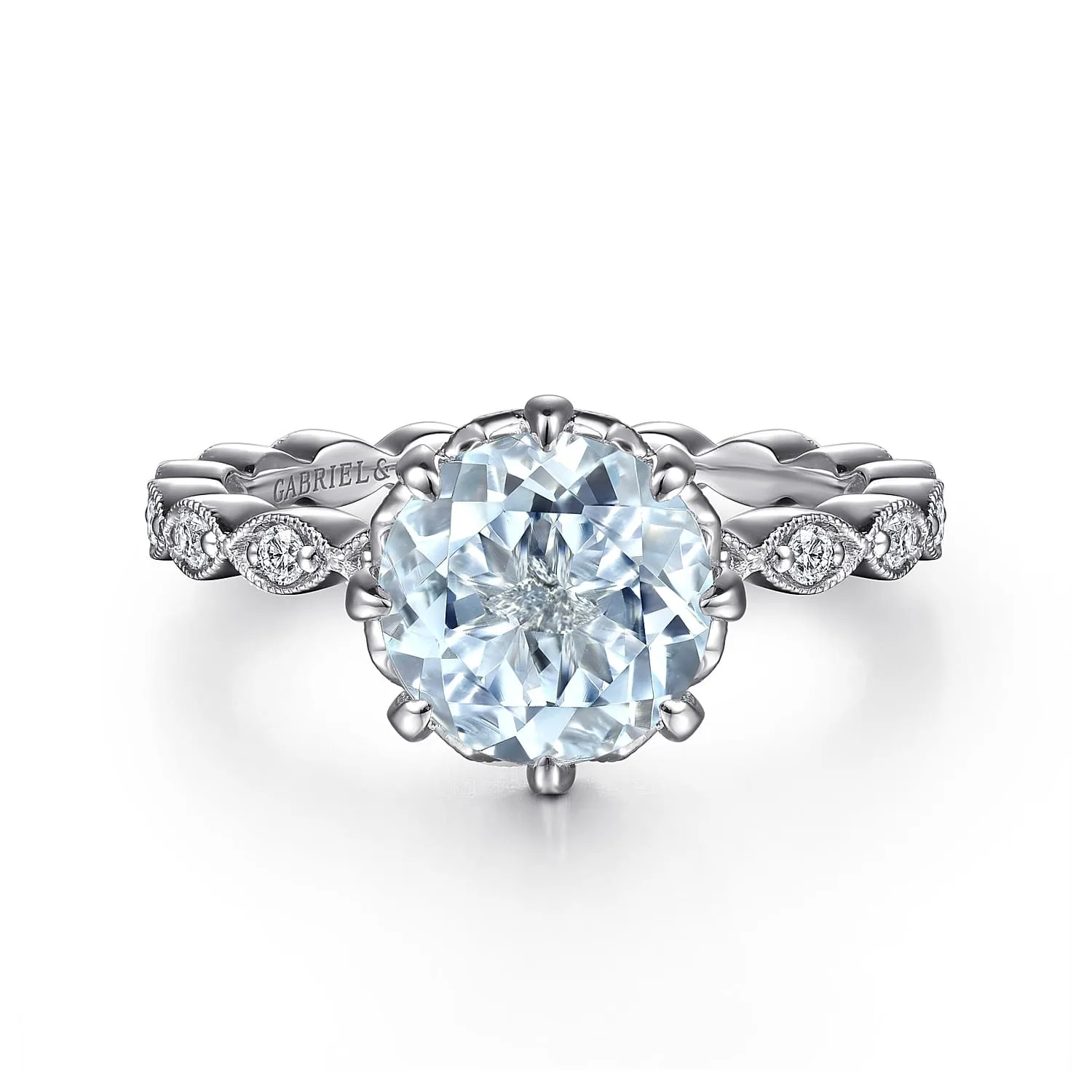 Vintage Inspired Aquamarine and Diamond Engagement Ring