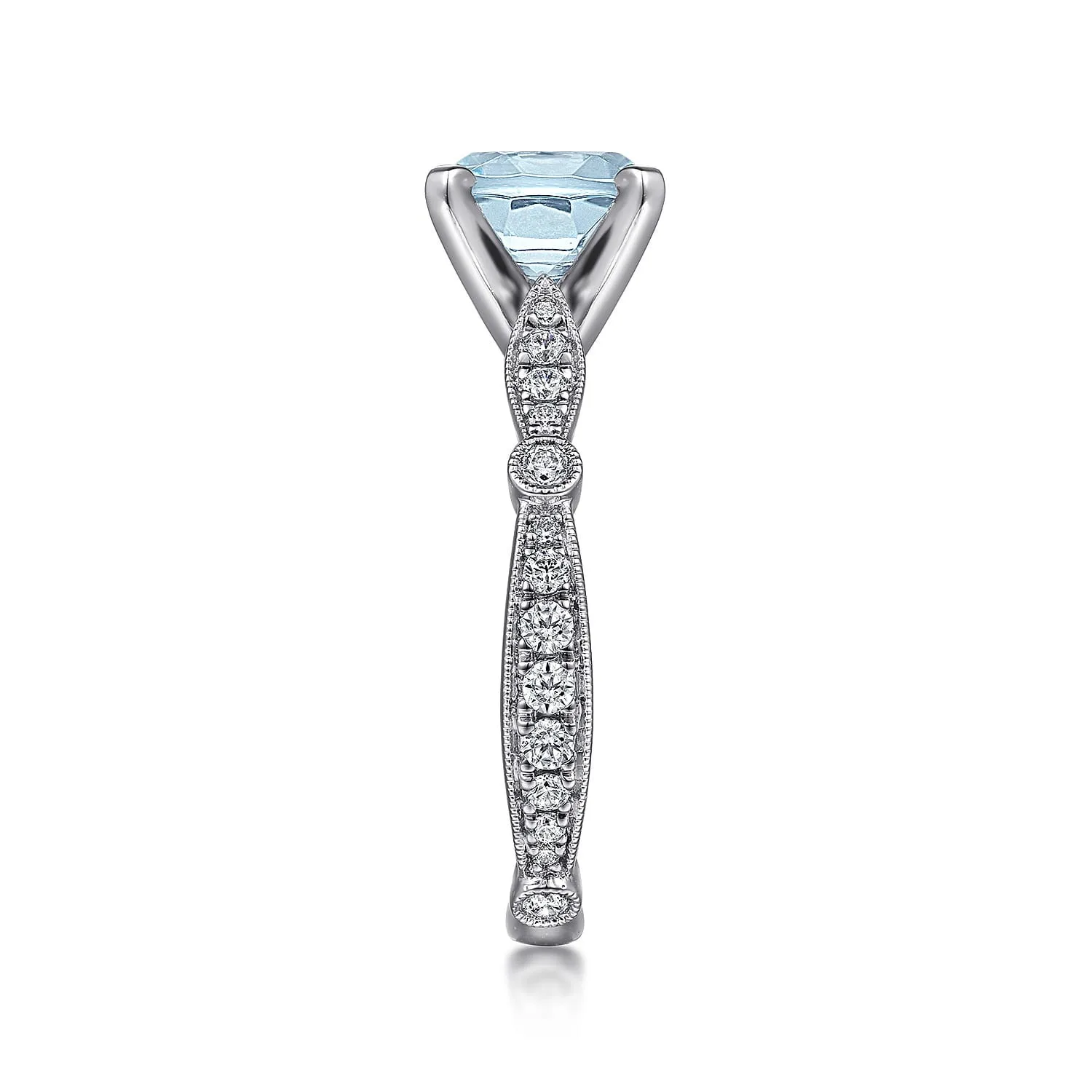 Straight Round Aquamarine and Diamond Engagement Ring in 14K White Gold, photograph 5