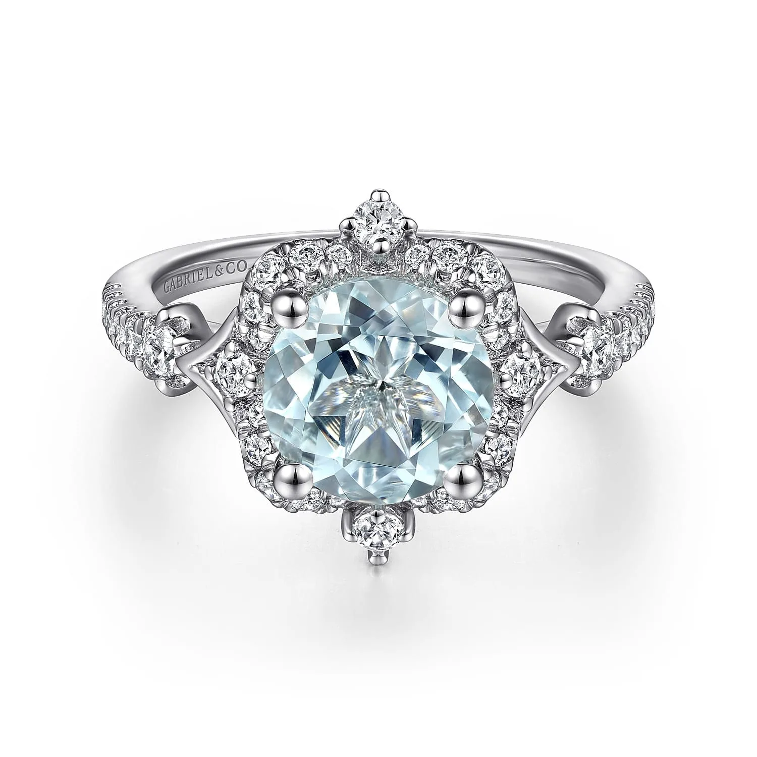 Vintage Inspired Aquamarine and Diamond Halo Engagement Ring