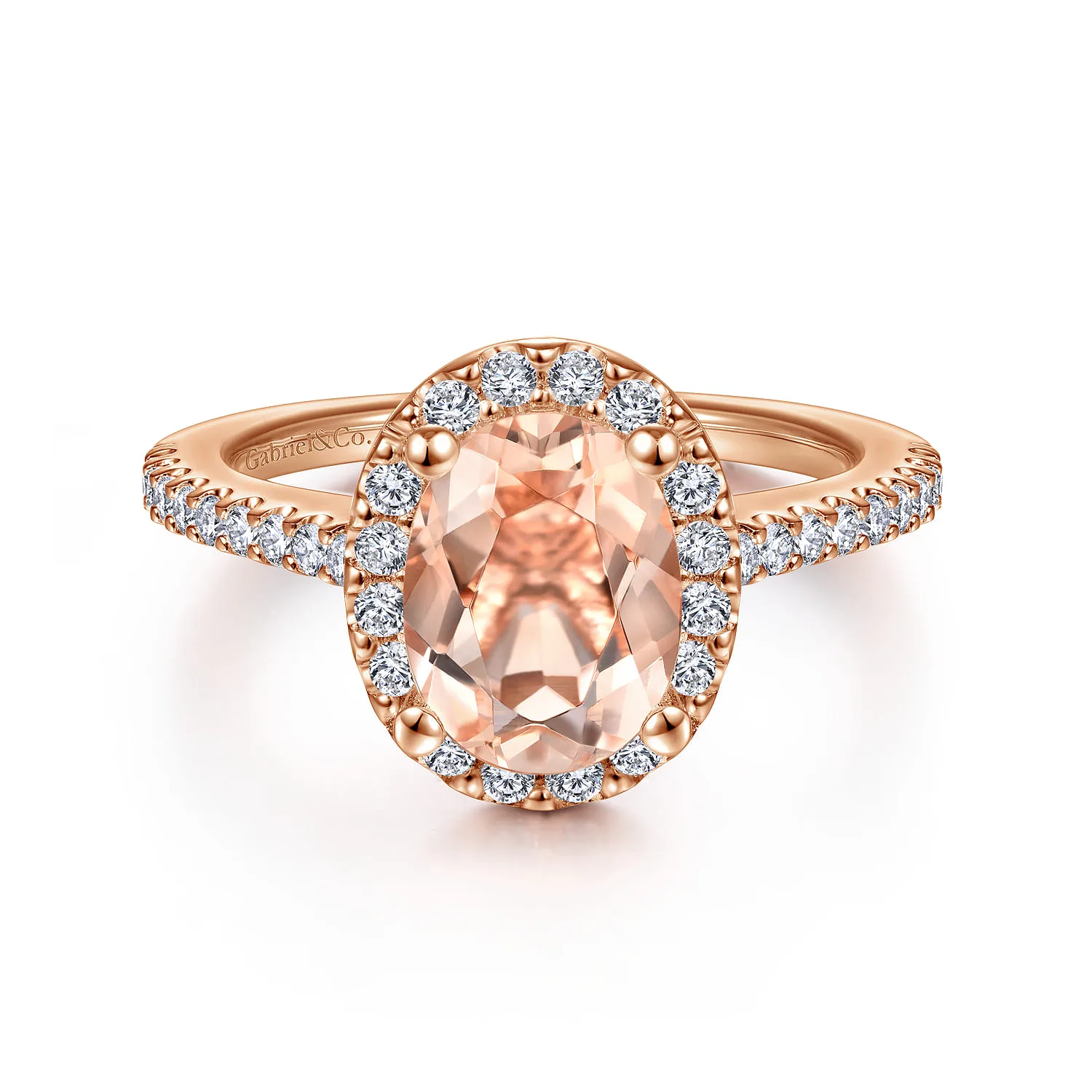 Morganite and Diamond Halo Engagement Ring