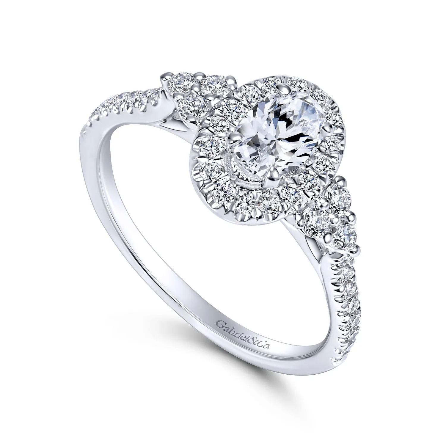 Oval Halo Complete Diamond Engagement Ring in 14K White Gold, photograph 3