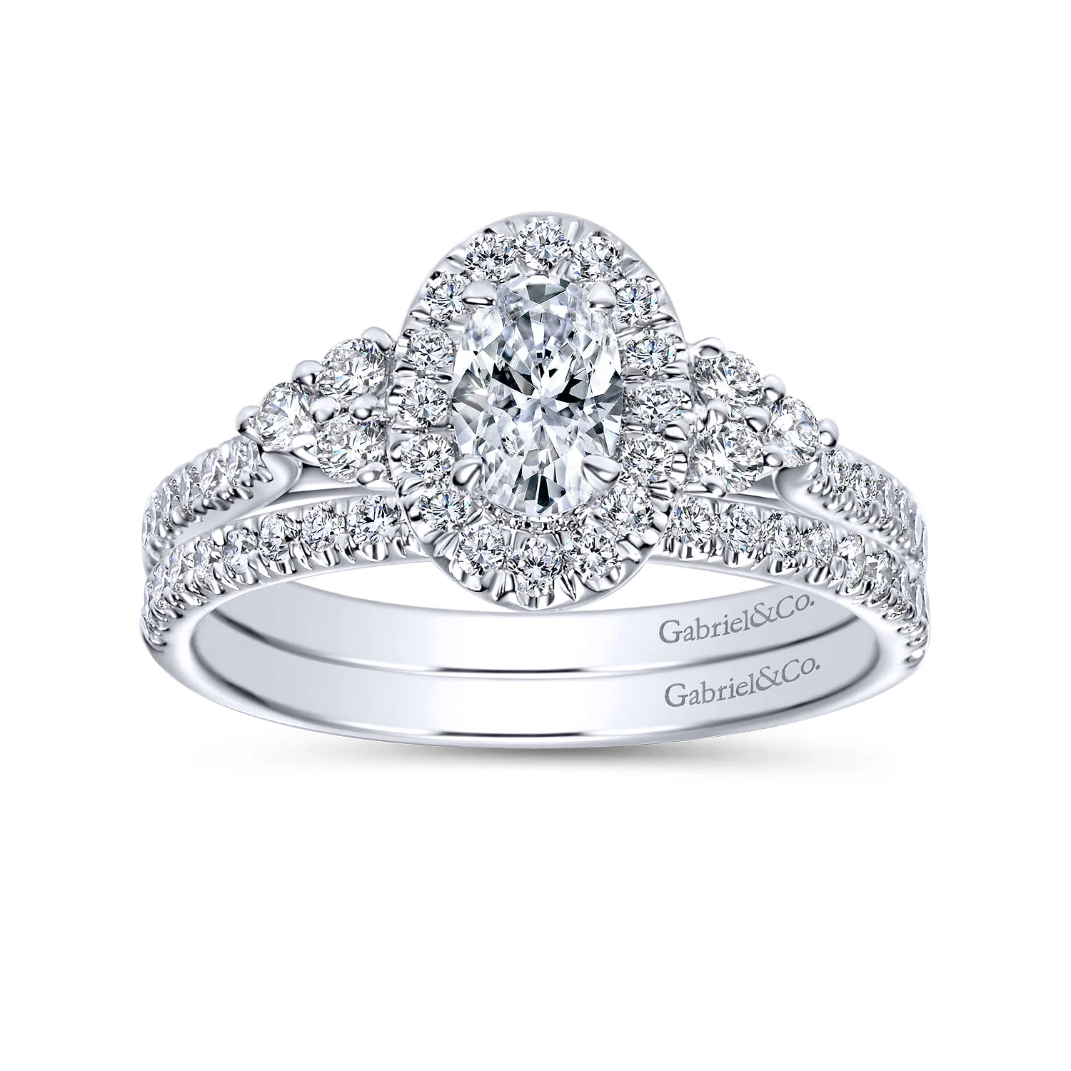Oval Halo Complete Diamond Engagement Ring in 14K White Gold, photograph 4