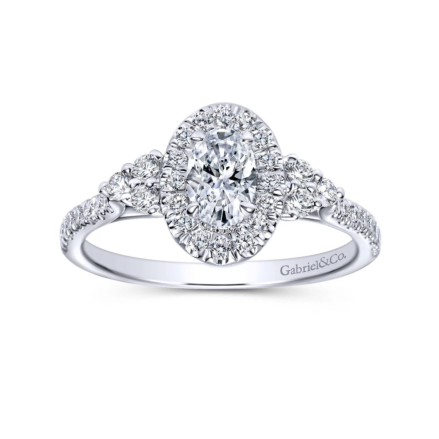 Oval Halo Complete Diamond Engagement Ring in 14K White Gold, photograph 5