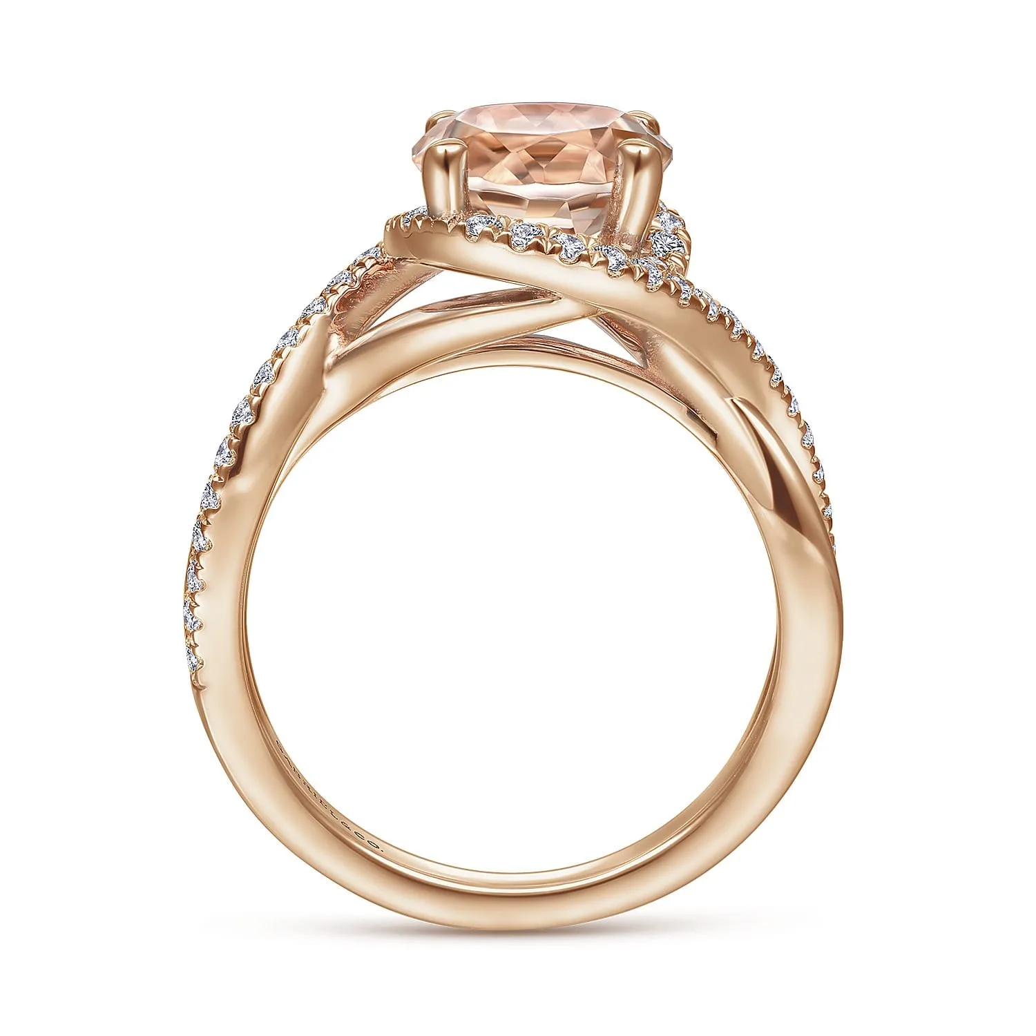 Round Morganite and Diamond Engagement Ring in 14K Rose Gold, photograph 2