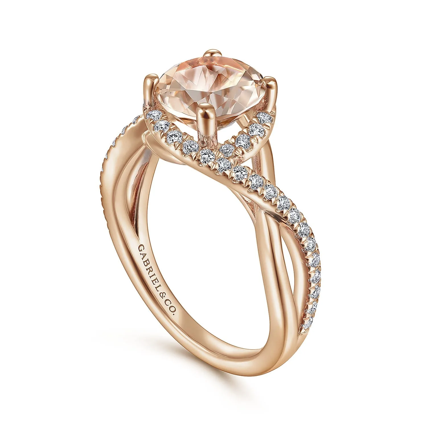Round Morganite and Diamond Engagement Ring in 14K Rose Gold, photograph 3