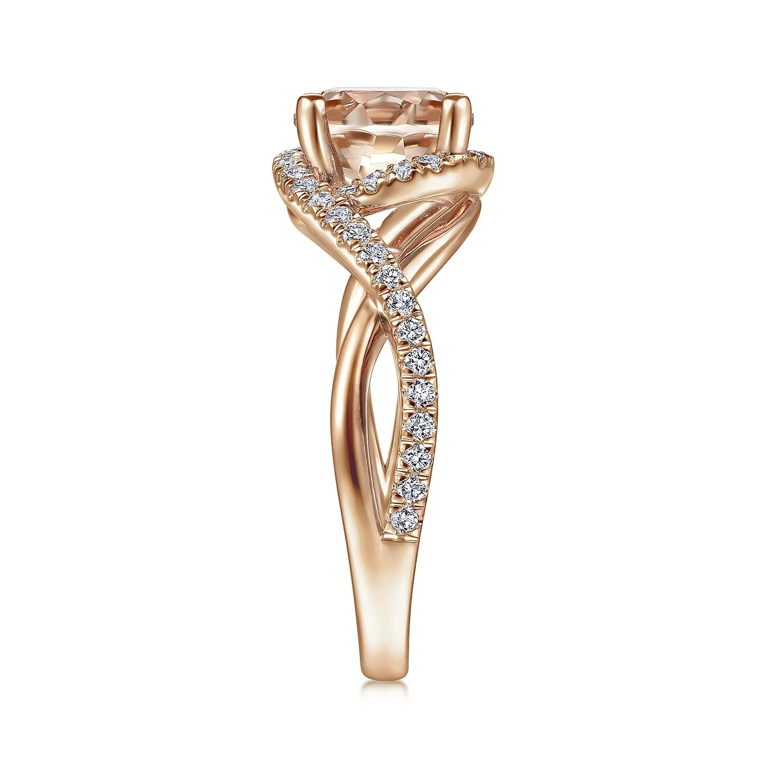Round Morganite and Diamond Engagement Ring in 14K Rose Gold, photograph 5