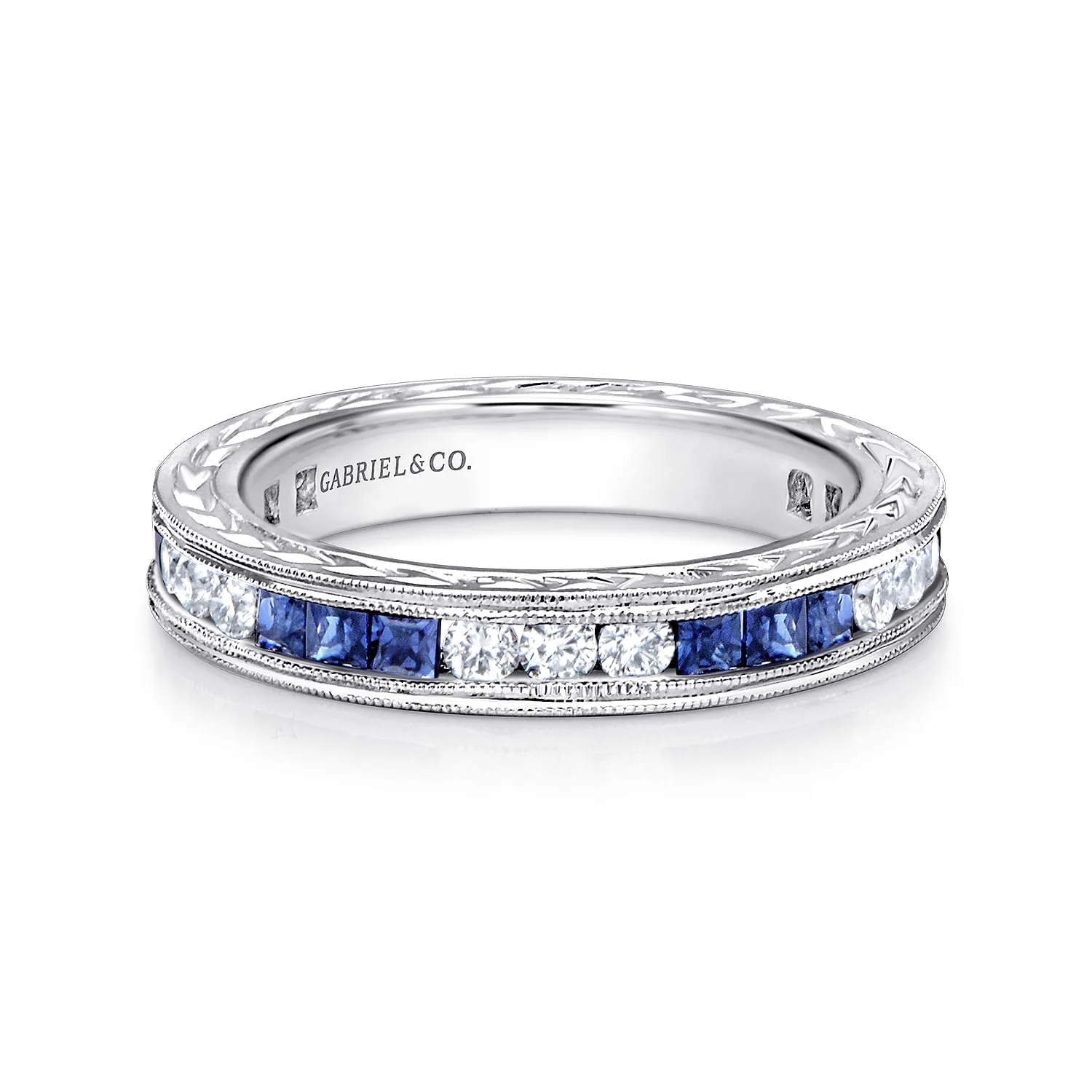 Princess Sapphire and Round Diamond Stackable Ring