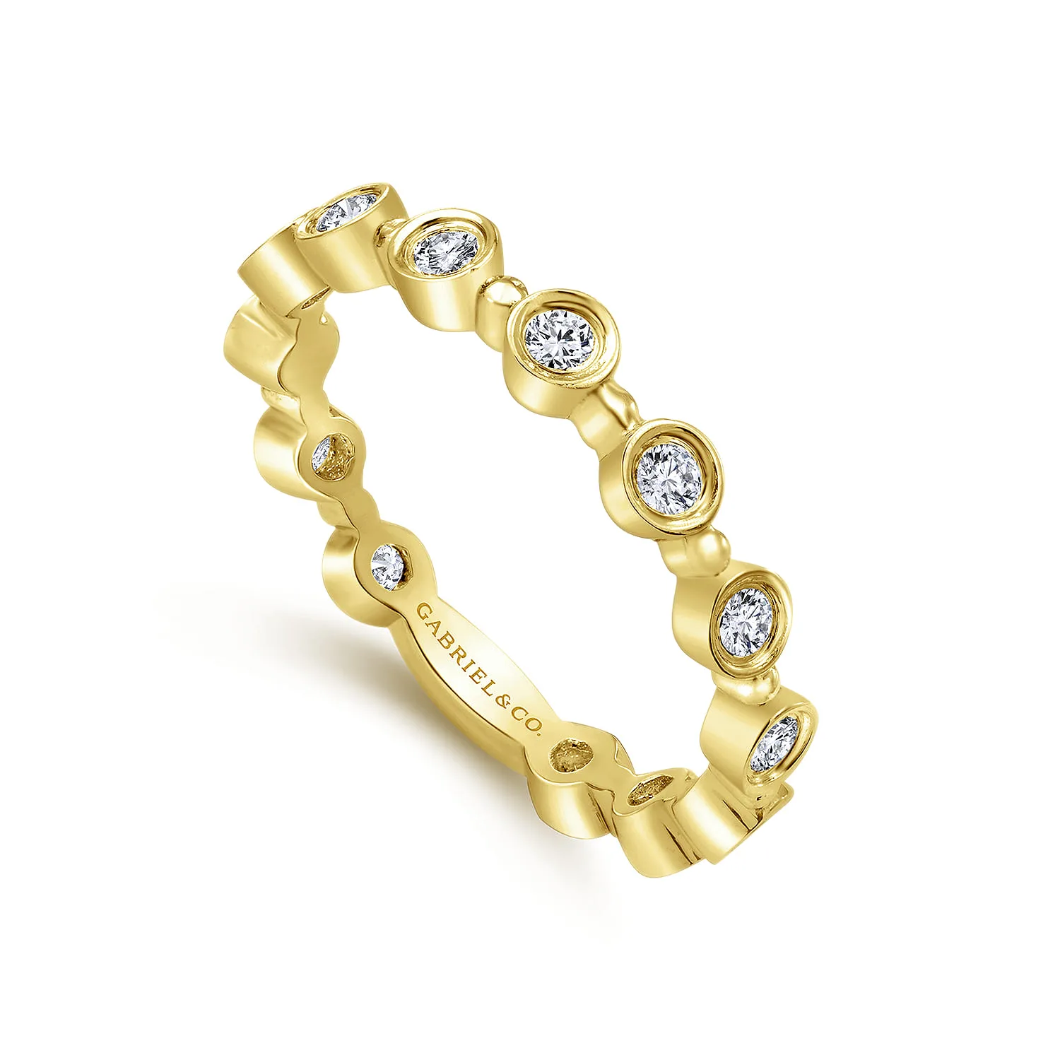 Diamond Bezel Station Diamond Stackable Ring in 14K Yellow Gold, photograph 3