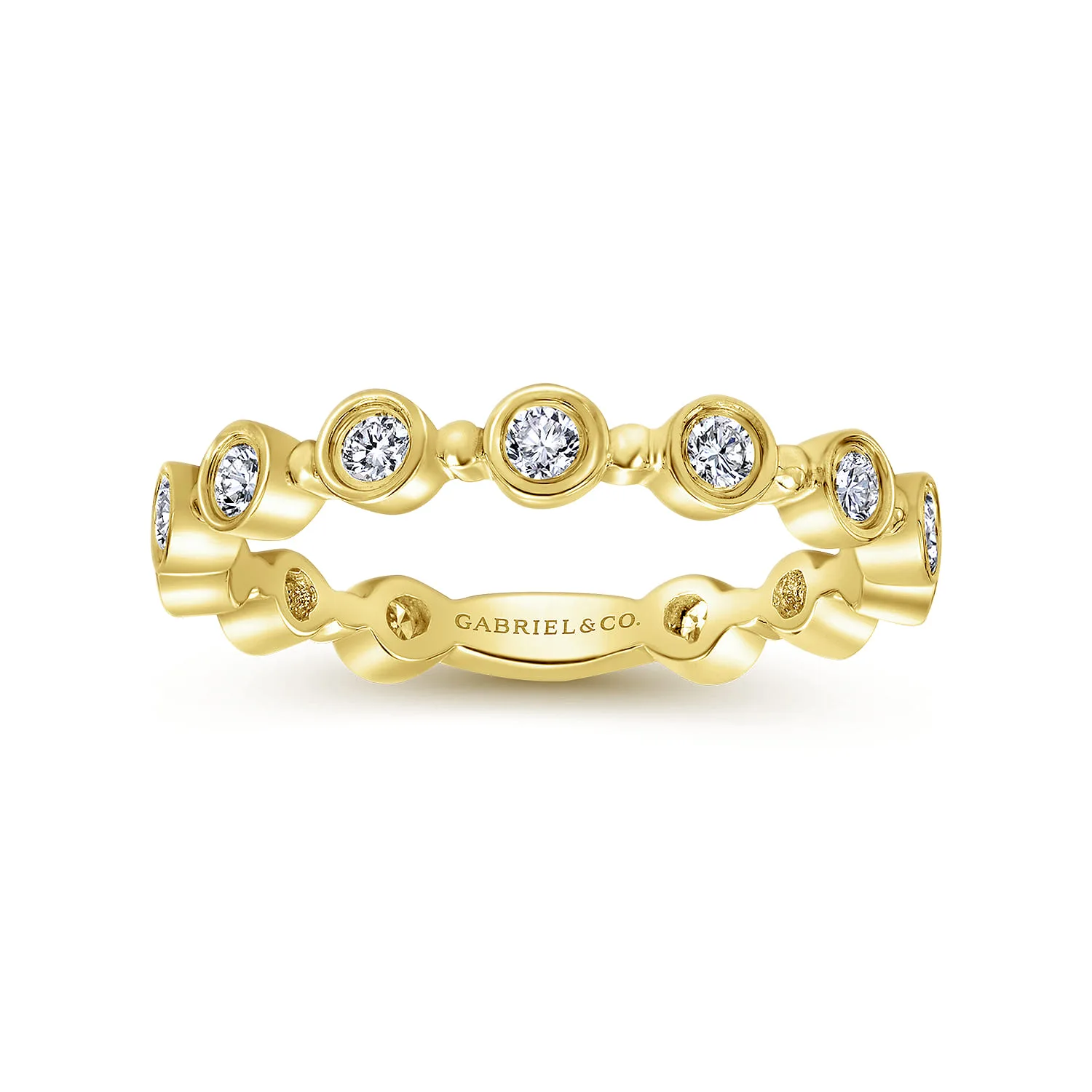Diamond Bezel Station Diamond Stackable Ring in 14K Yellow Gold, photograph 4