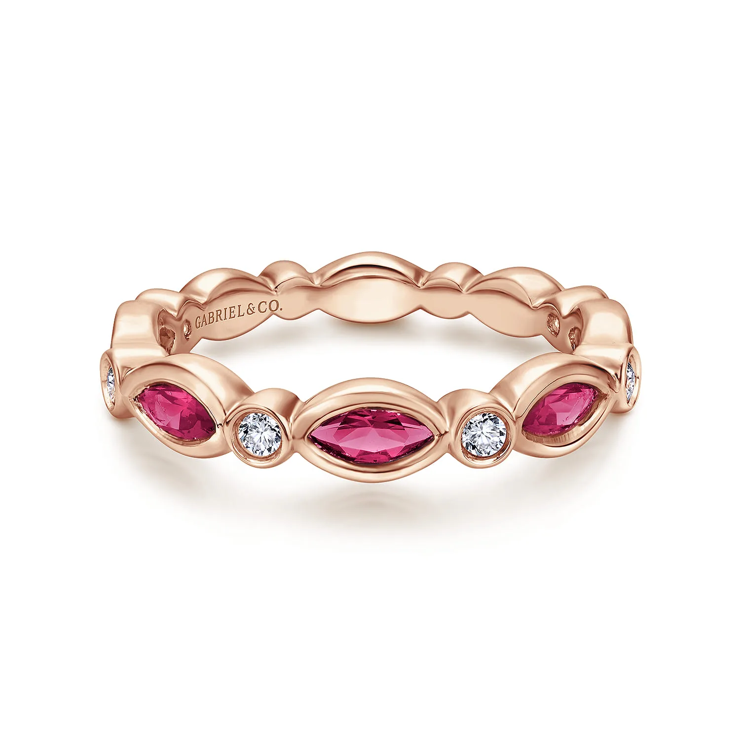 Marquise Ruby and Round Diamond Stackable Ring