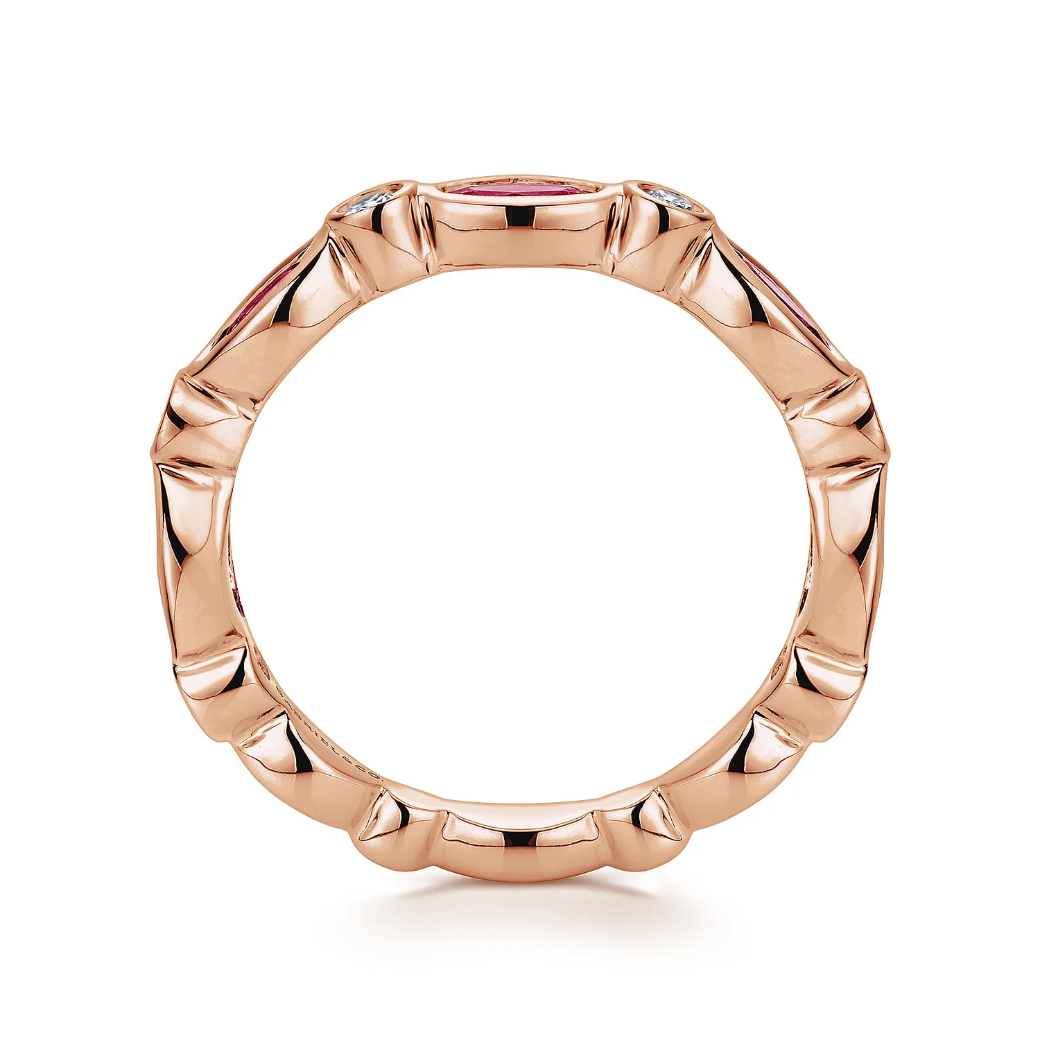 Marquise Ruby and Round Diamond Stackable Ring in 14K Rose Gold, photograph 2