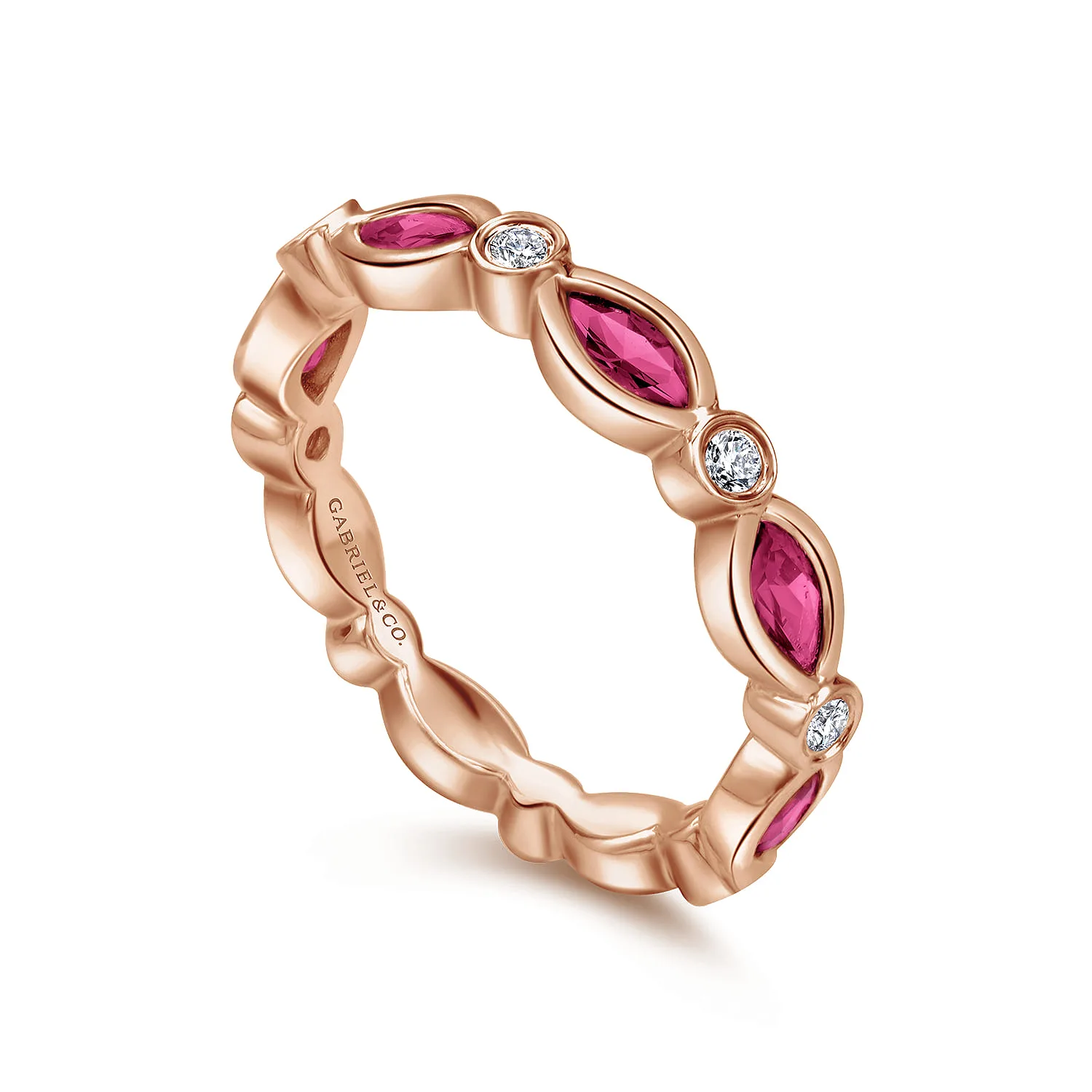 Marquise Ruby and Round Diamond Stackable Ring in 14K Rose Gold, photograph 3