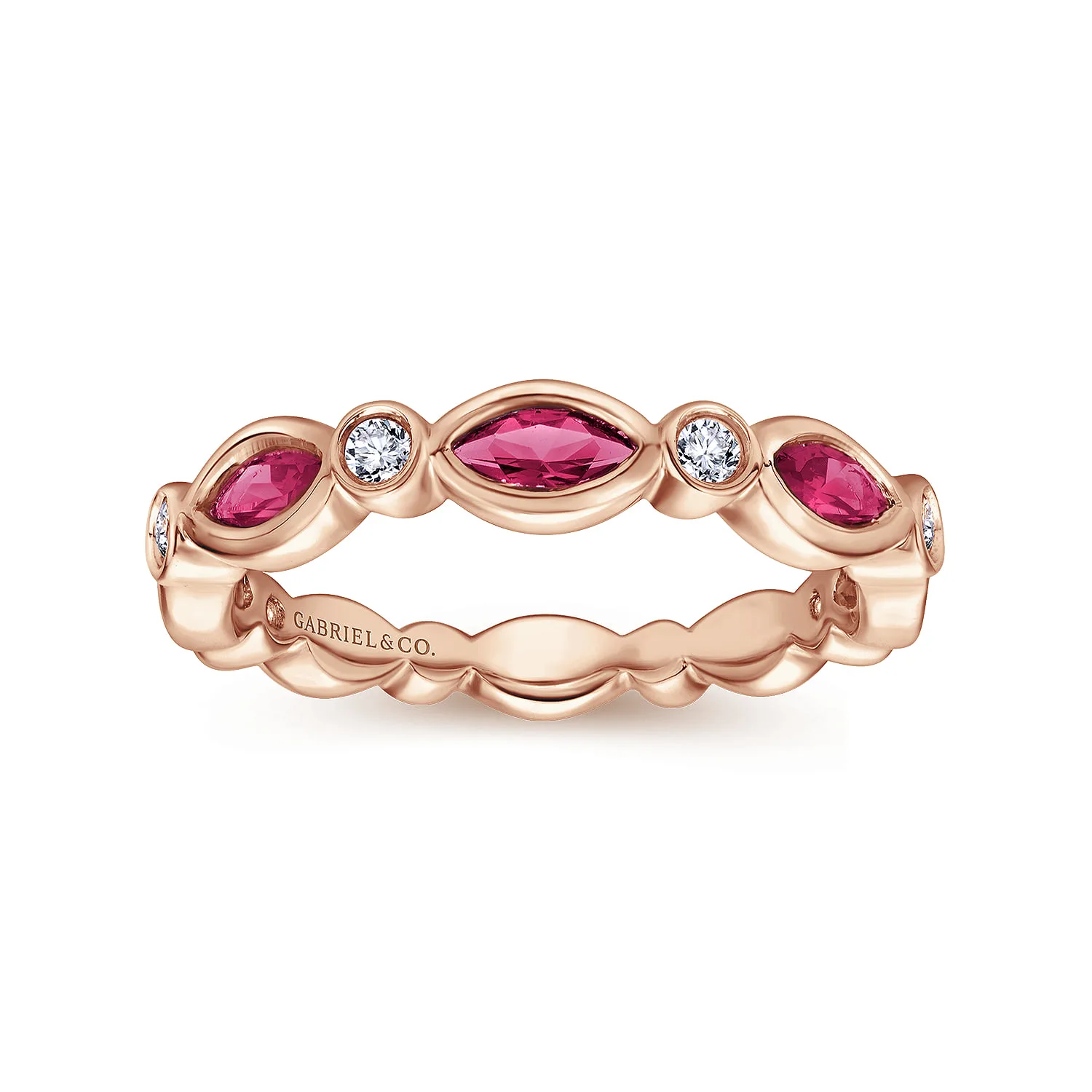 Marquise Ruby and Round Diamond Stackable Ring in 14K Rose Gold, photograph 4