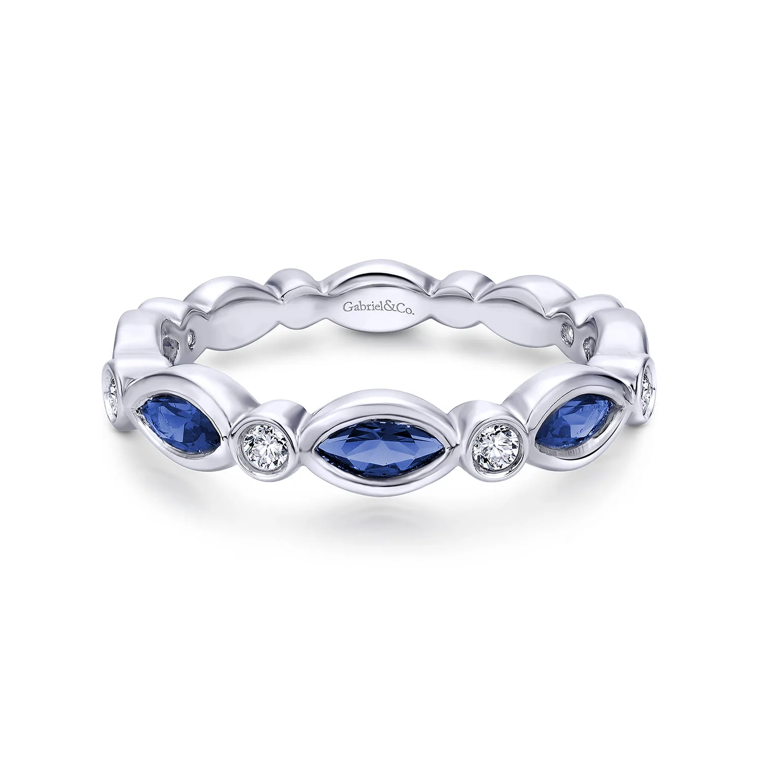 Marquise Sapphire and Round Diamond Stackable Ring
