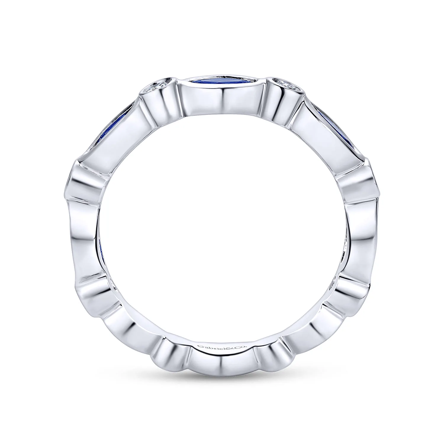 Marquise Sapphire and Round Diamond Stackable Ring in 14K White Gold, photograph 2