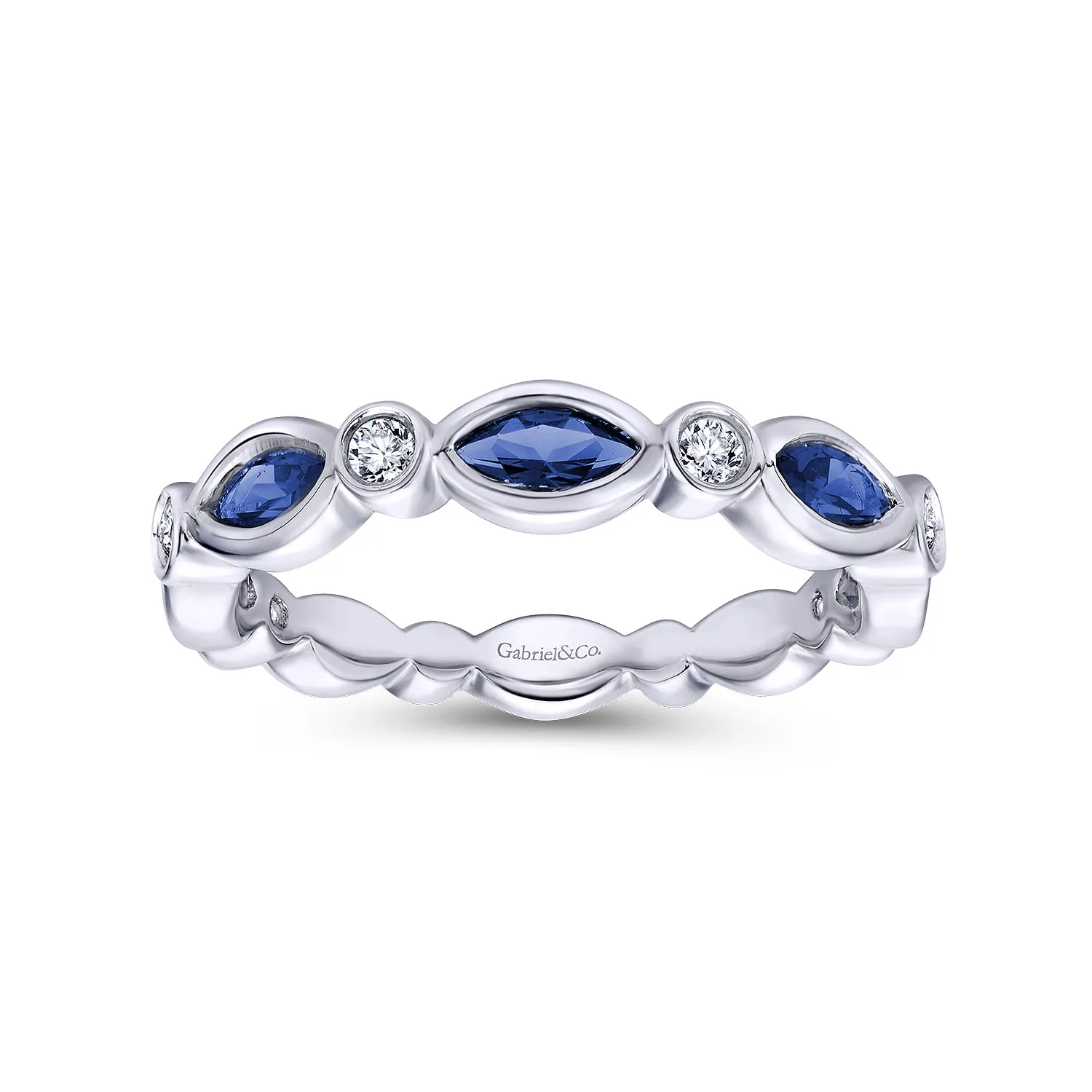 Marquise Sapphire and Round Diamond Stackable Ring in 14K White Gold, photograph 4