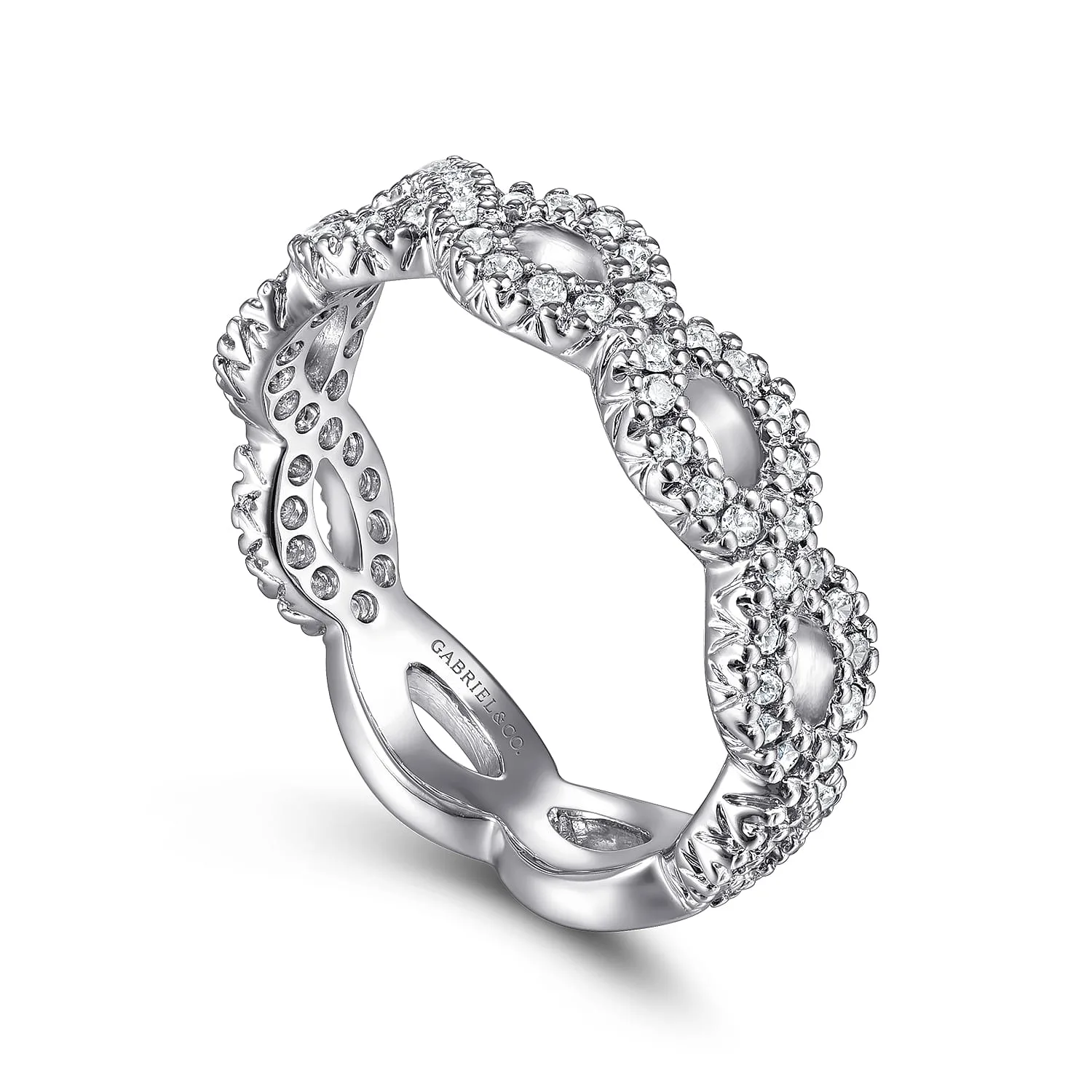 Open Twisted Diamond Stackable Ring in 14K White Gold, photograph 3