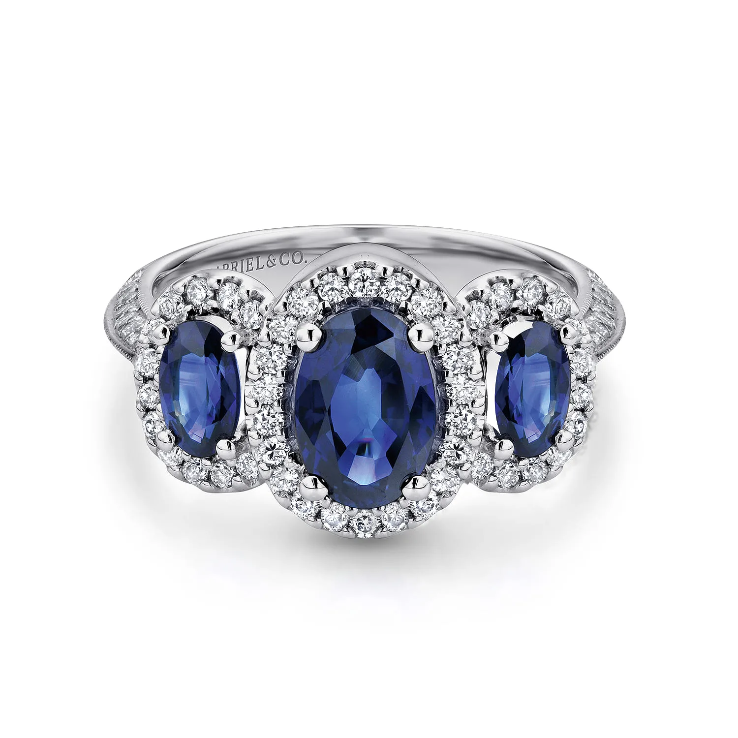 Three Row Halo Sapphire and Diamond Ring