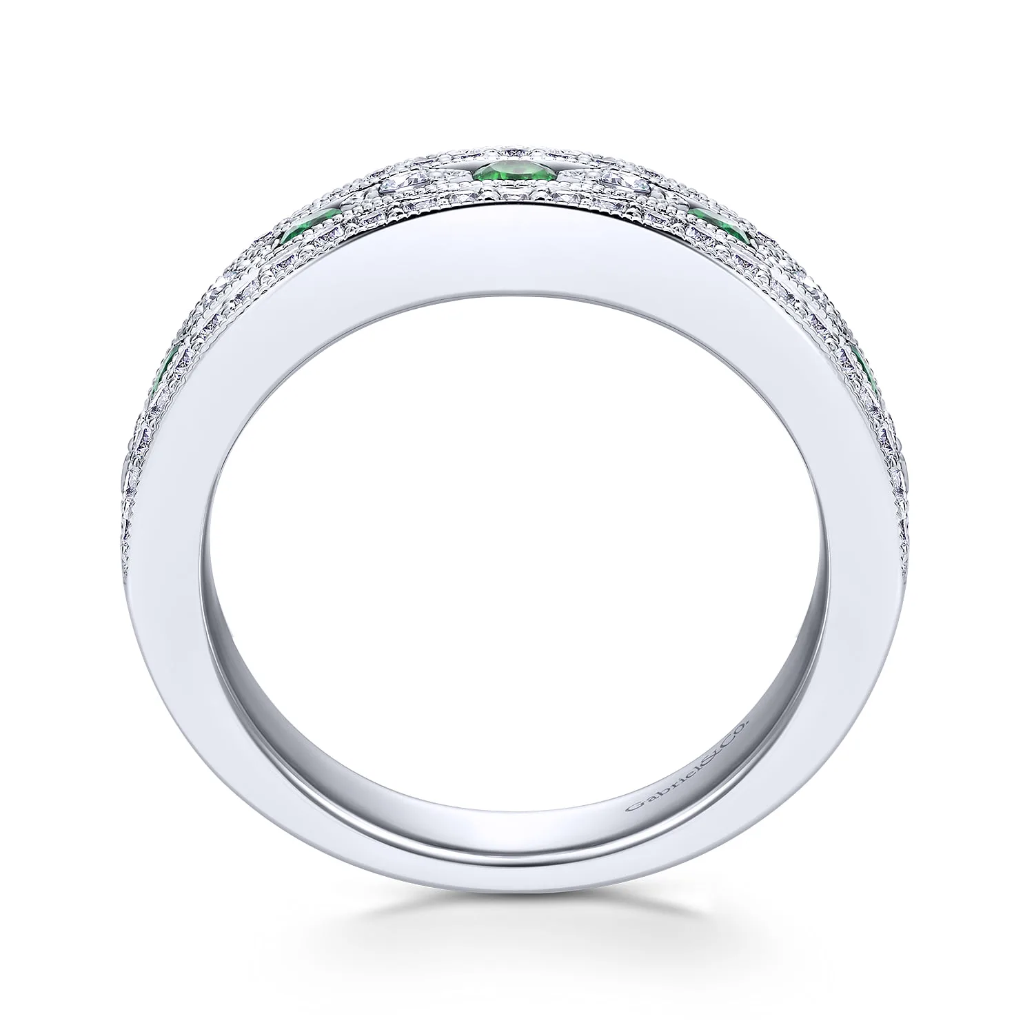 Vintage Inspired Emerald and Diamond Ring in 14K White Gold, photograph 2