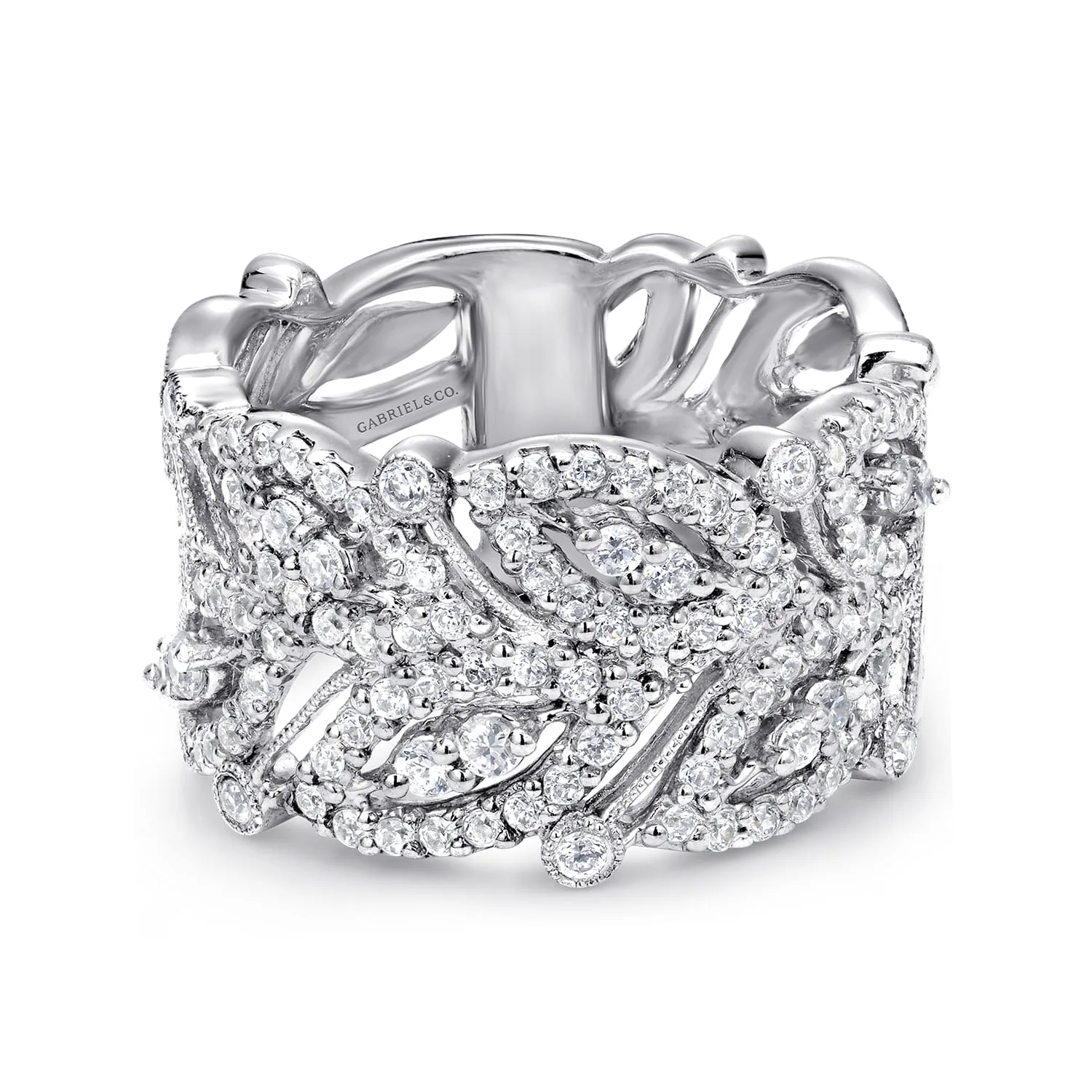 Wide Diamond Leaf Statement Ring