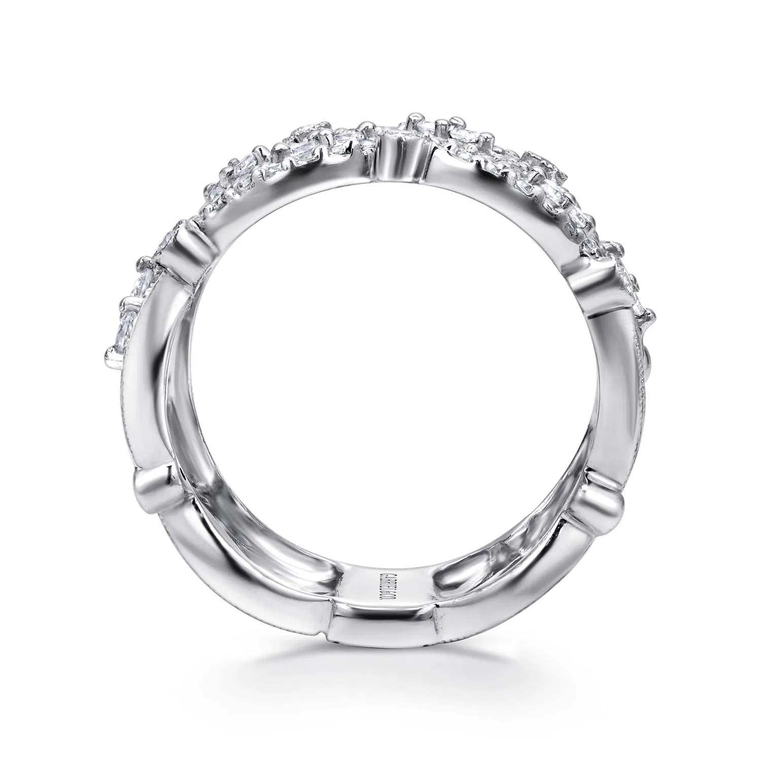 Wide Diamond Leaf Statement Ring in 14K White Gold, photograph 2