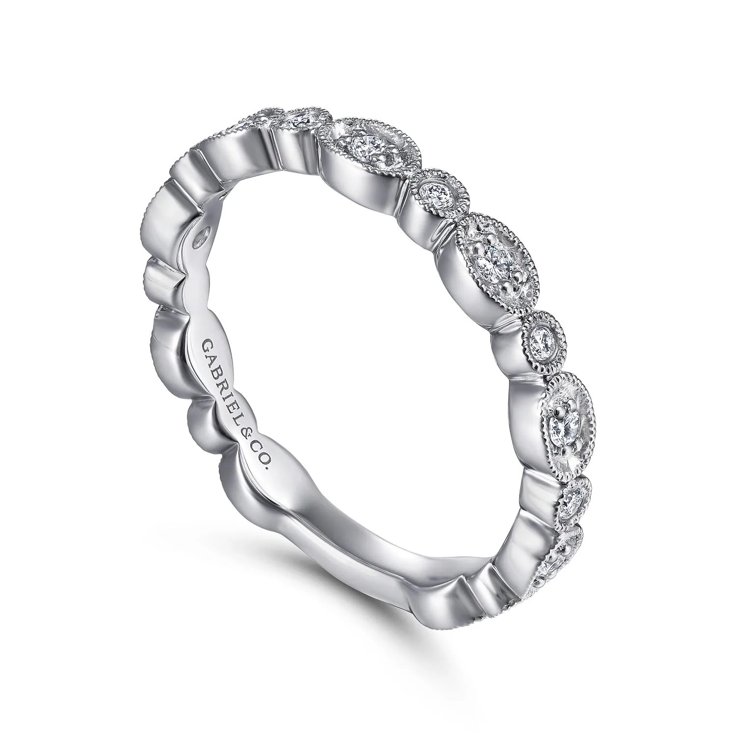 Graduating Station Diamond Stackable Ring in 14K White Gold, photograph 3