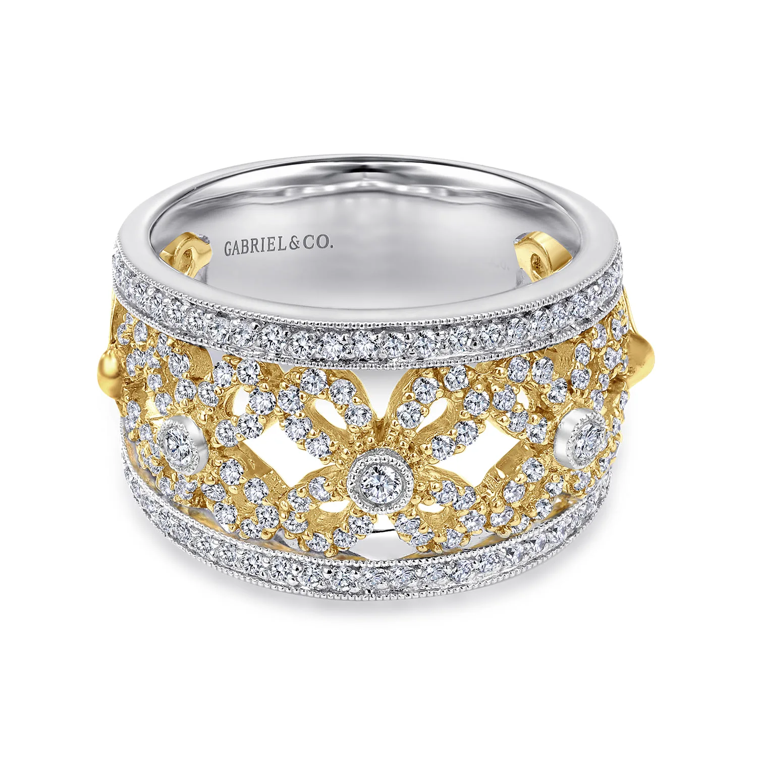 Floral Openwork Wide Band Diamond Ring