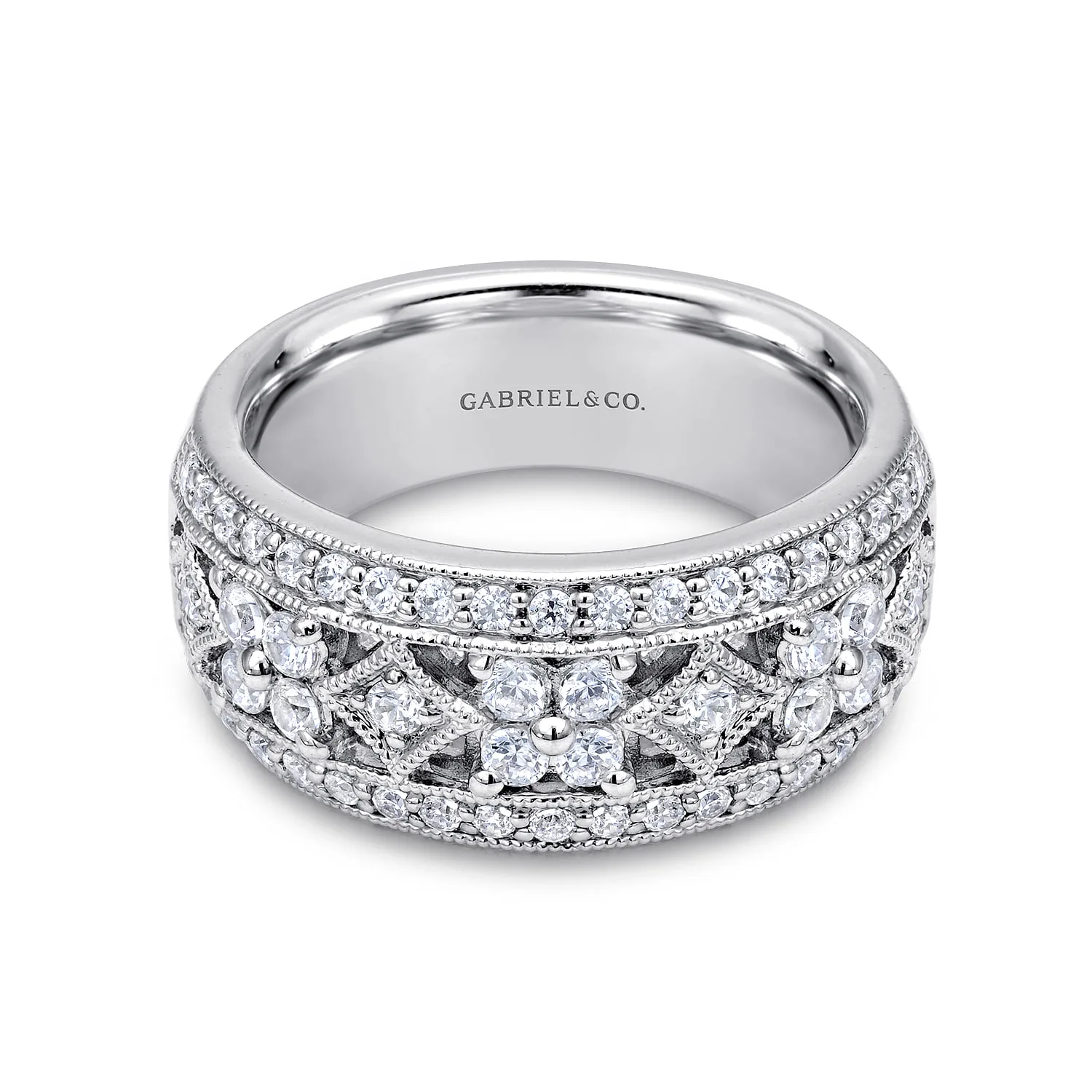Vintage Diamond Openwork Wide Band Ring