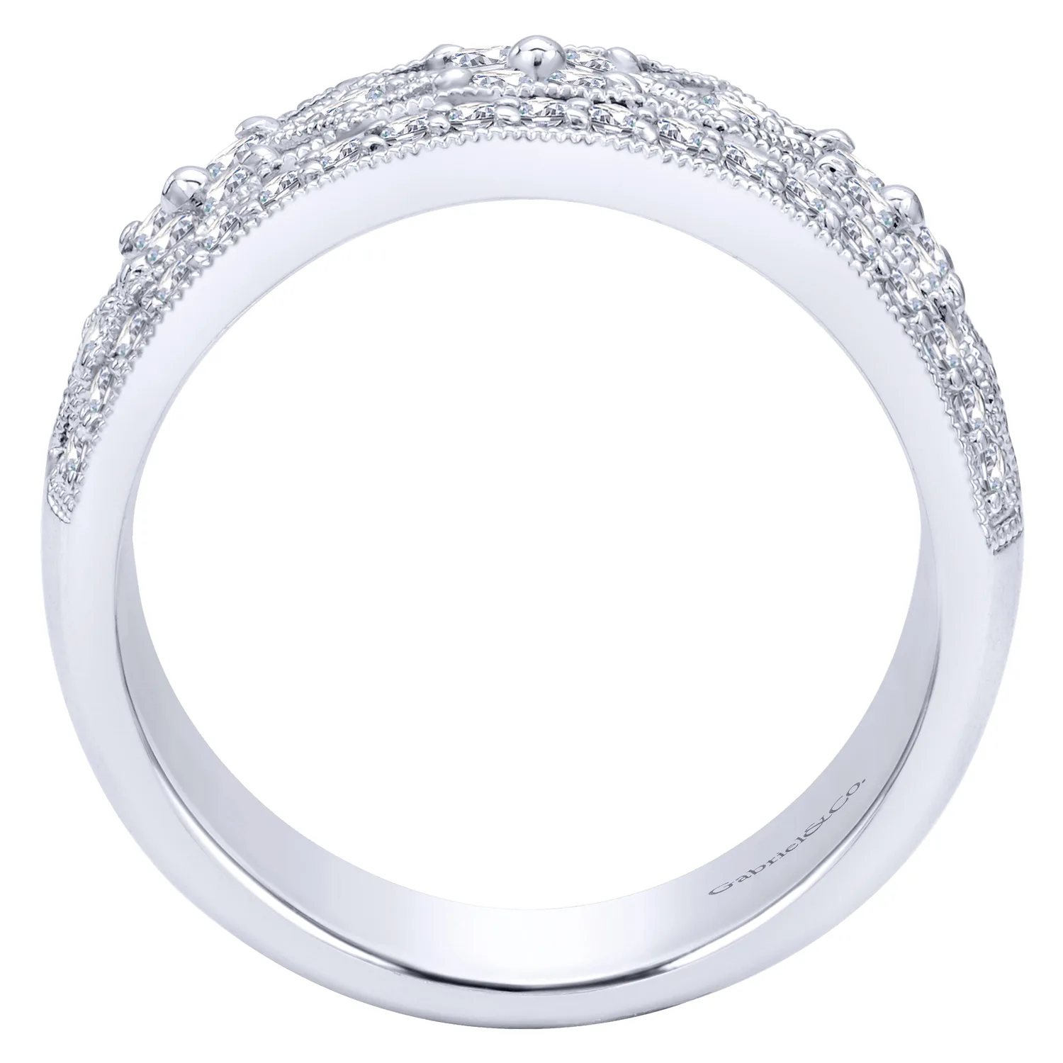 Vintage Diamond Openwork Wide Band Ring in 14K White Gold, photograph 2