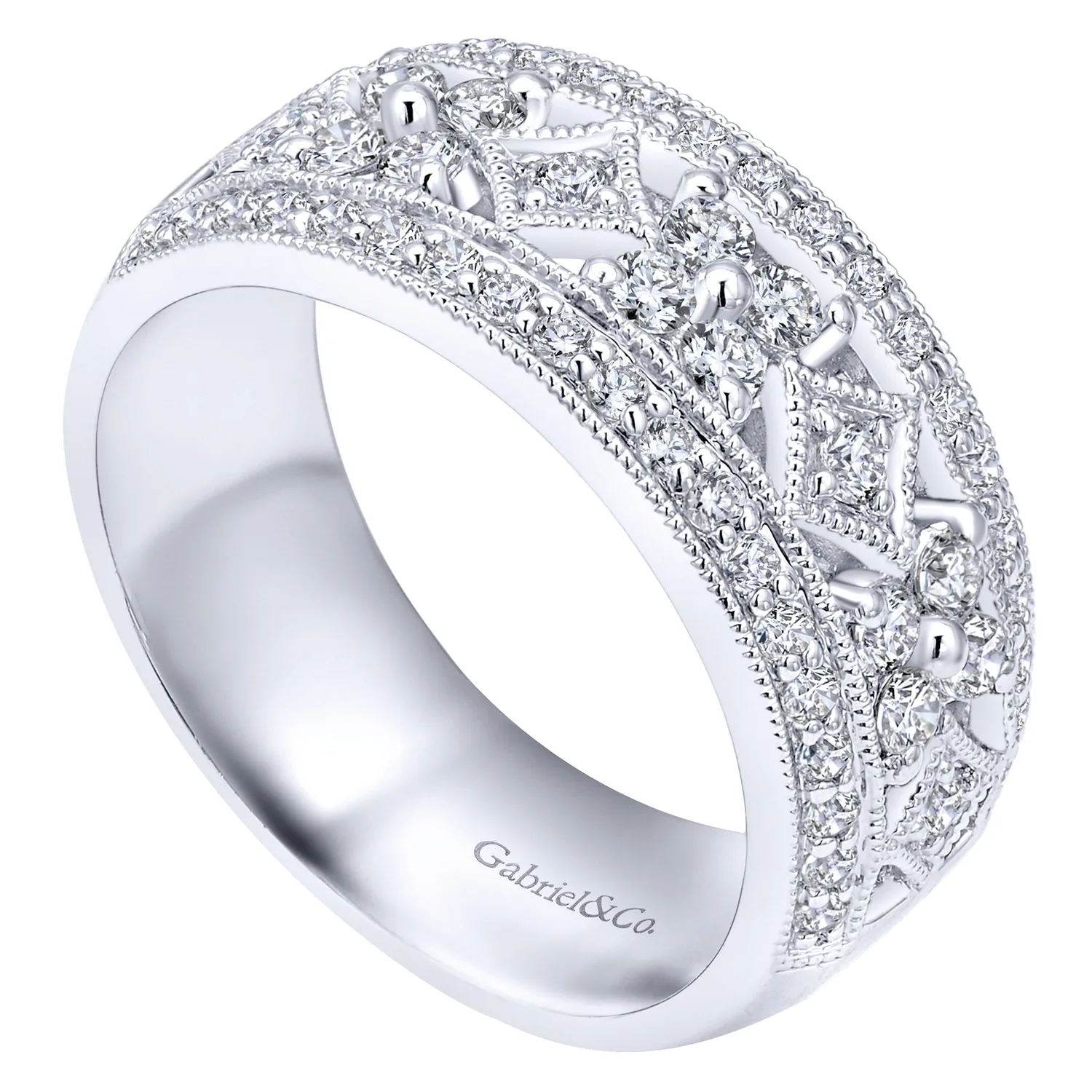 Vintage Diamond Openwork Wide Band Ring in 14K White Gold, photograph 3