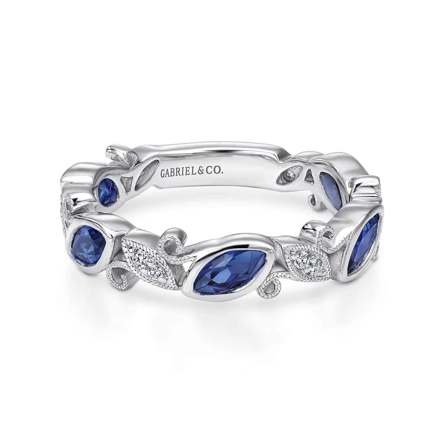 Marquise Station Sapphire and Diamond Ring