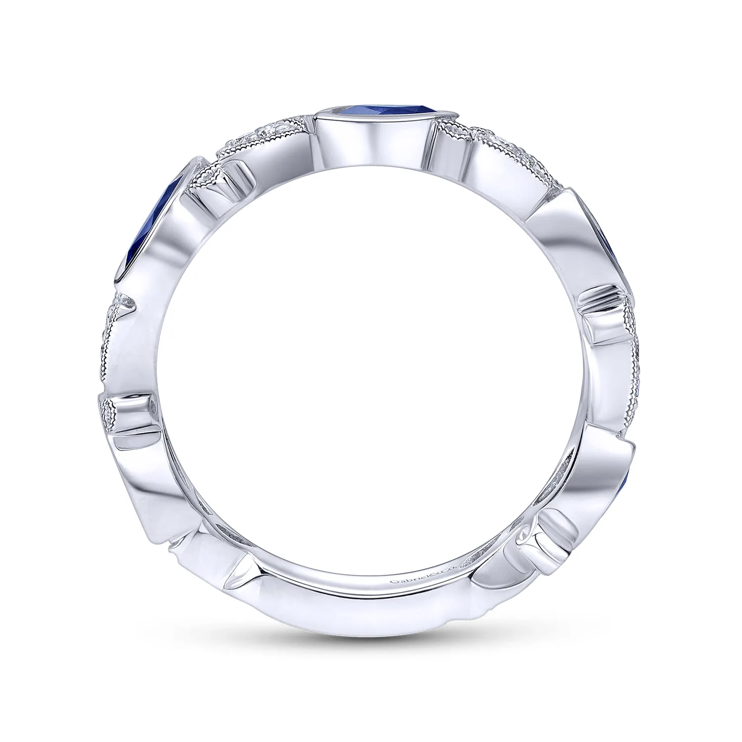 Marquise Station Sapphire and Diamond Ring in 14K White Gold, photograph 2